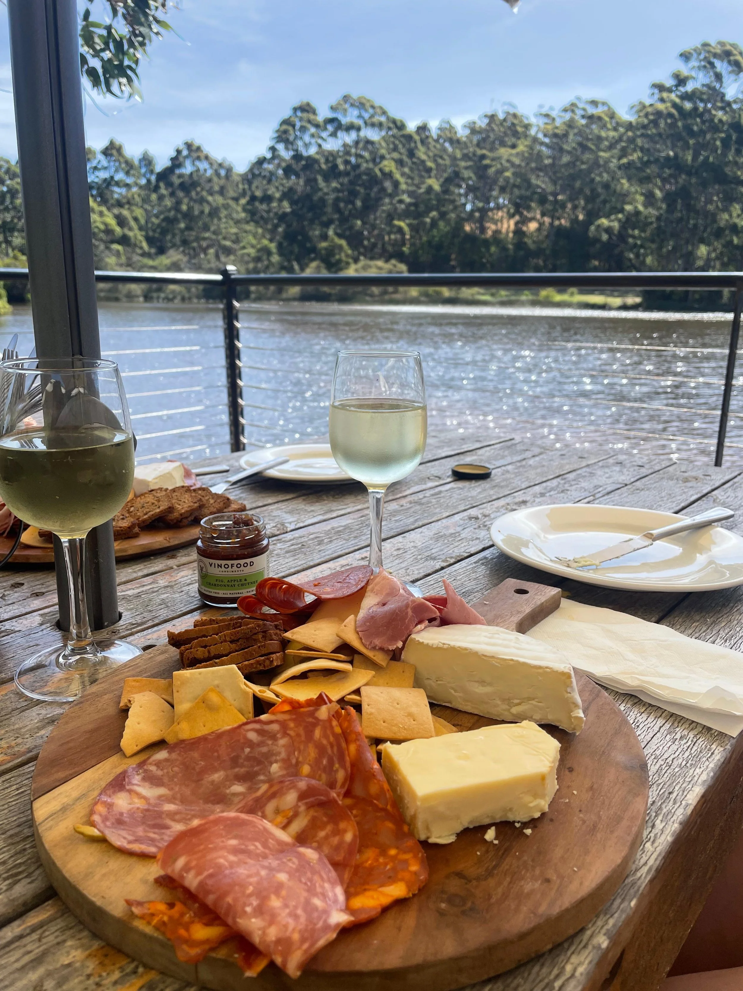 Relaxing platter overlooking a lake