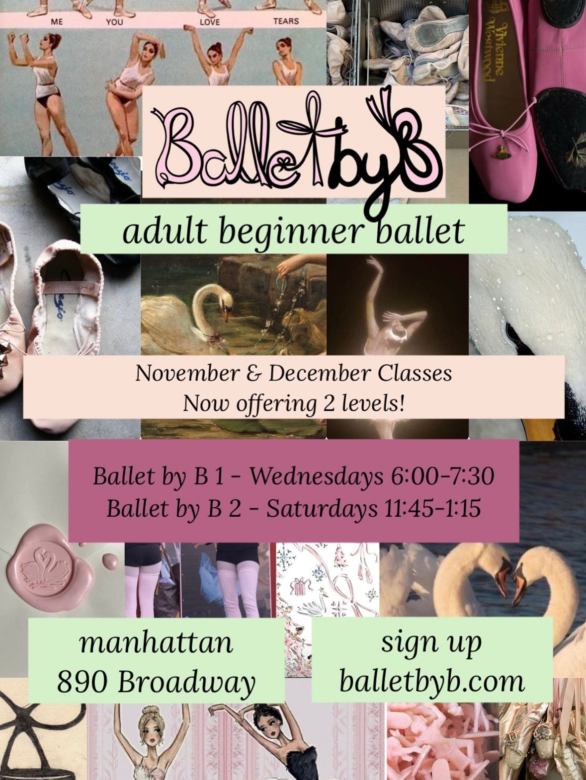November &amp; December Class Schedule is up on balletbyb.com 🪽🎀 

REGISTRATION OPENS TOMORROW 10/25 at 10AM ✨ 

now offering 2 levels, for more information visit balletbyb.com 🩰

#adultballet #beginnerballet