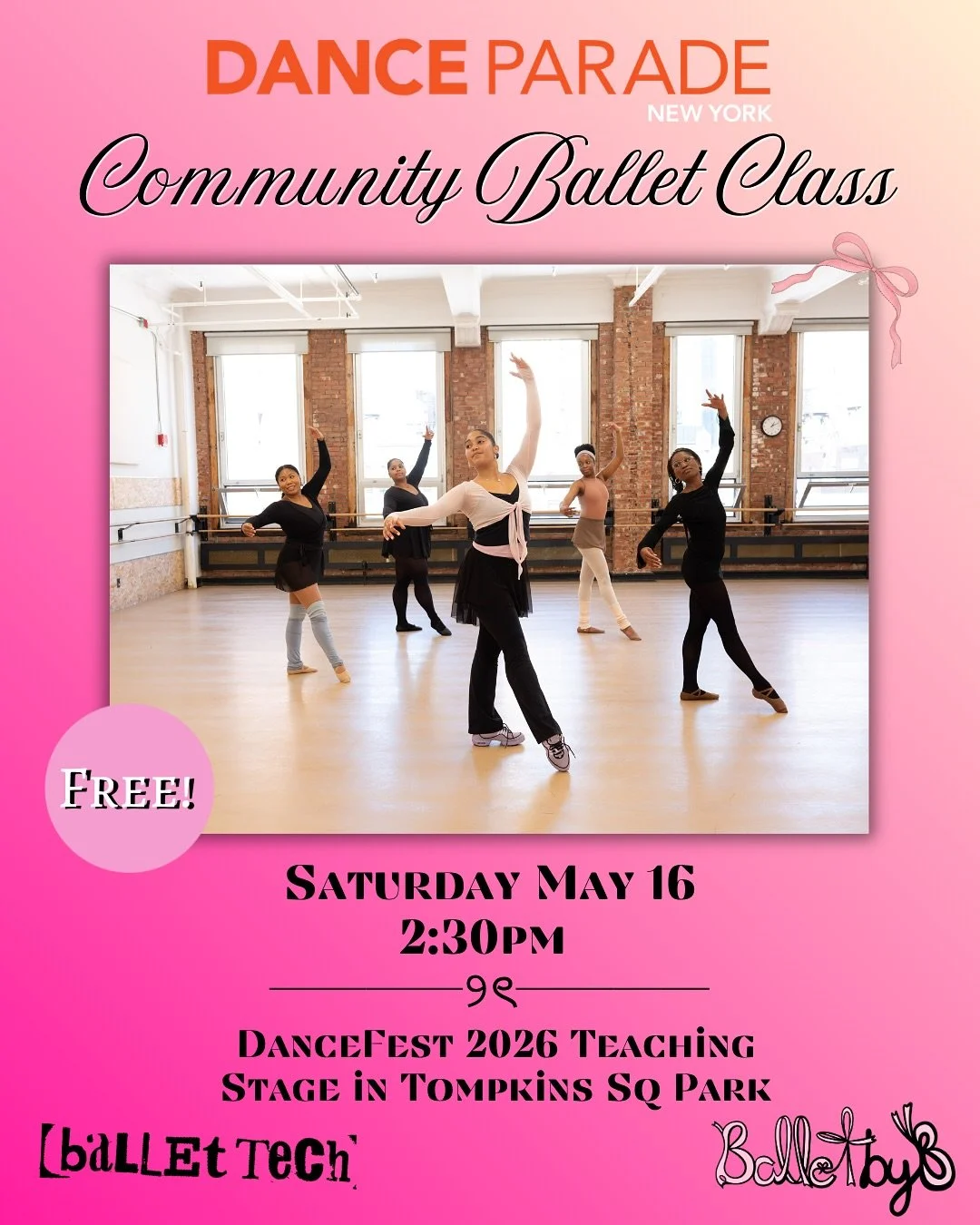 Join us at the @danceparadenyc teaching stage for an outdoor ballet class taught by Basia Lamy, @ballettech Teaching Artist and creator of @balletbyb 🩰 

THIS SATURDAY! May 16 @ 2:30pm 
Free to the public 💖

comment if I will see you there! ✨✨