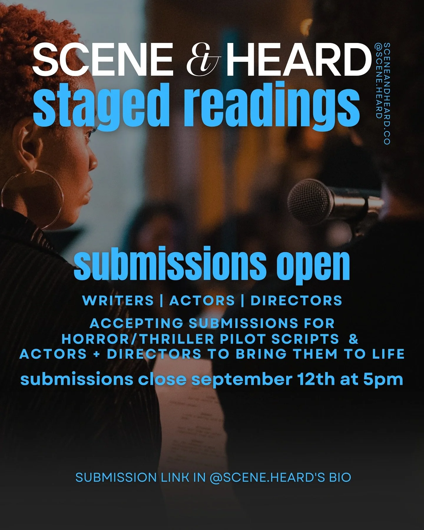 It&rsquo;s that time again! Submissions are now open for our next Scene &amp; Heard staged reading! We&rsquo;re on the lookout for horror/thriller pilot scripts, along with actors and directors ready to bring bold stories to life. Submit through the 
