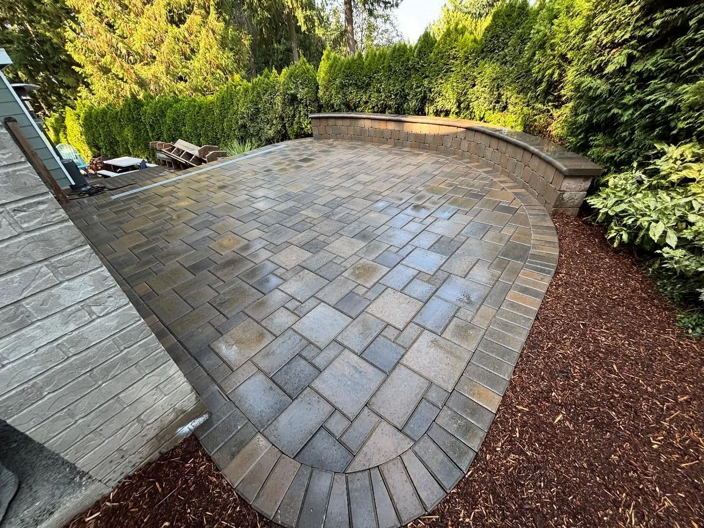 Raised patio and seat wall in Edmonds. All ready for their new deck to be installed !