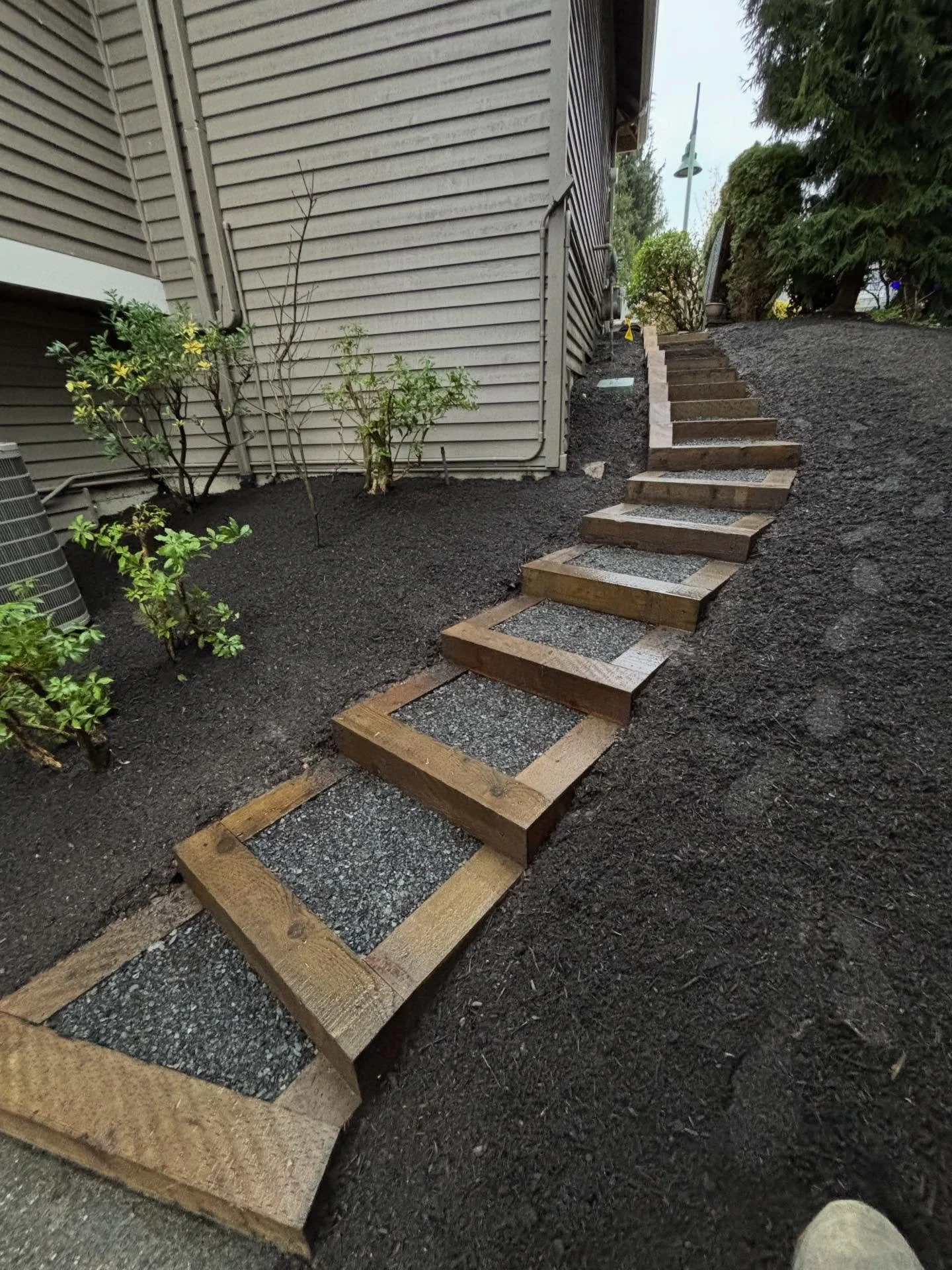 We just wrapped up our last project of the year . Team did a great job on these pressure treated steps !