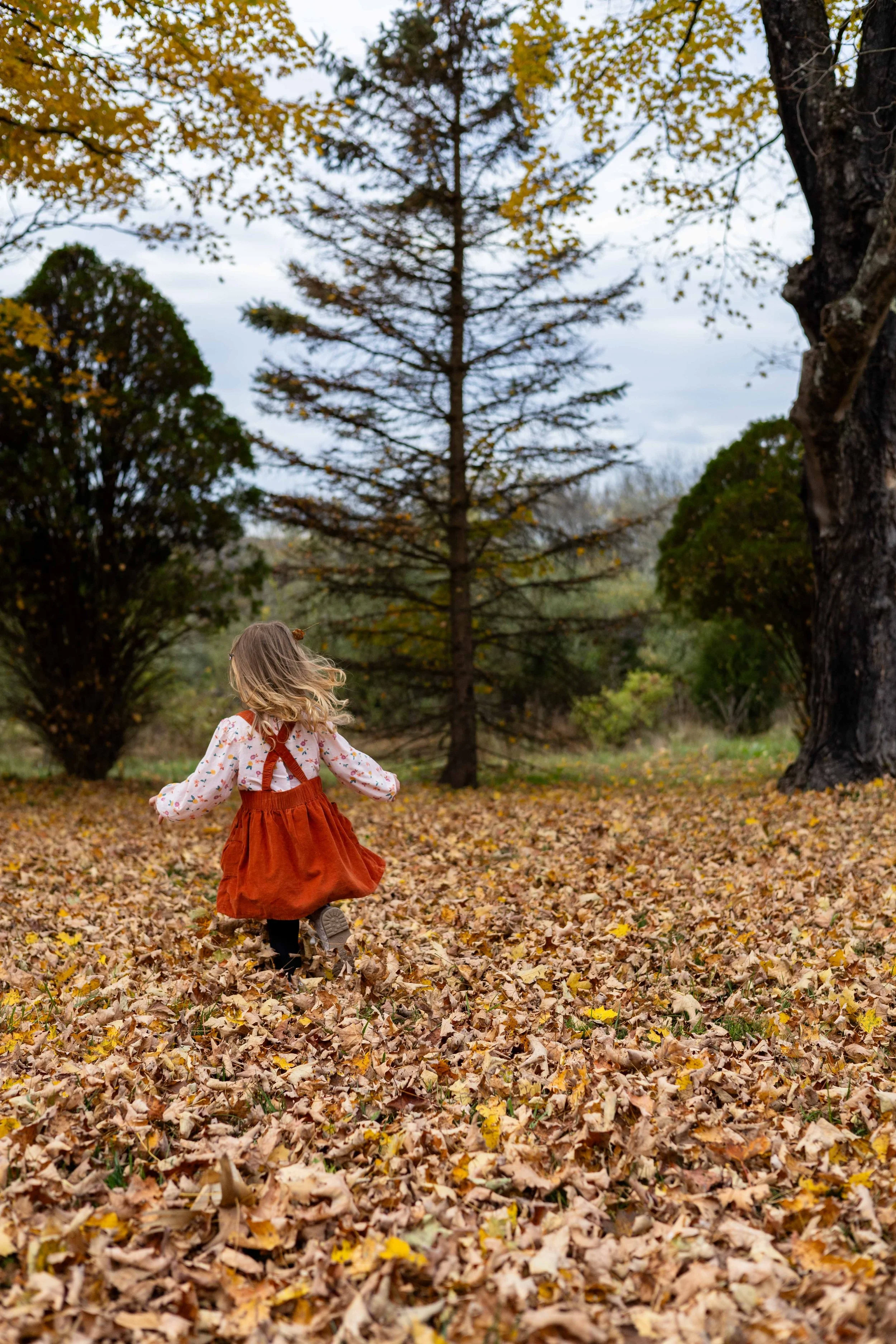 A young girl runs through the leaves - taken in Hunterdon County New Jersey by Jennifer Fulton Photography