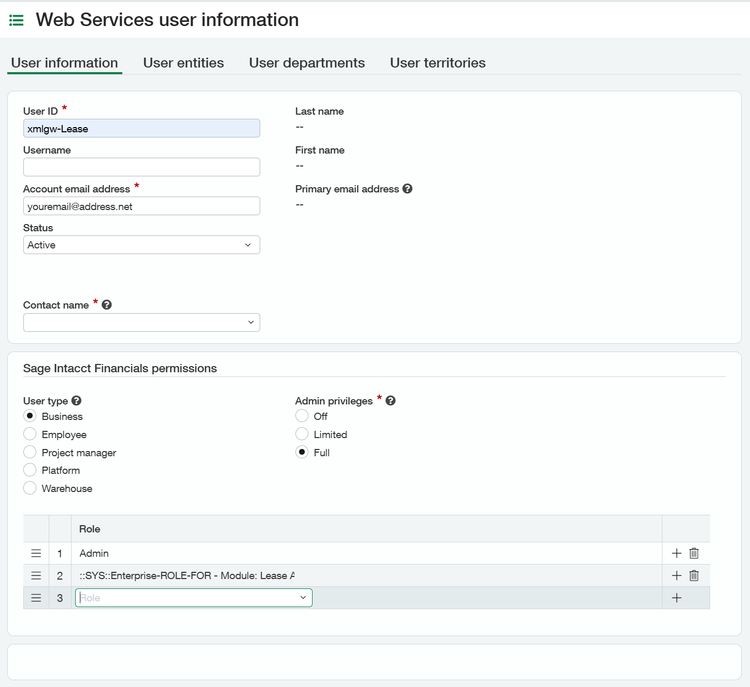 5. Web Service Users and Sender IDs — Sage Intacct Technical Solutions