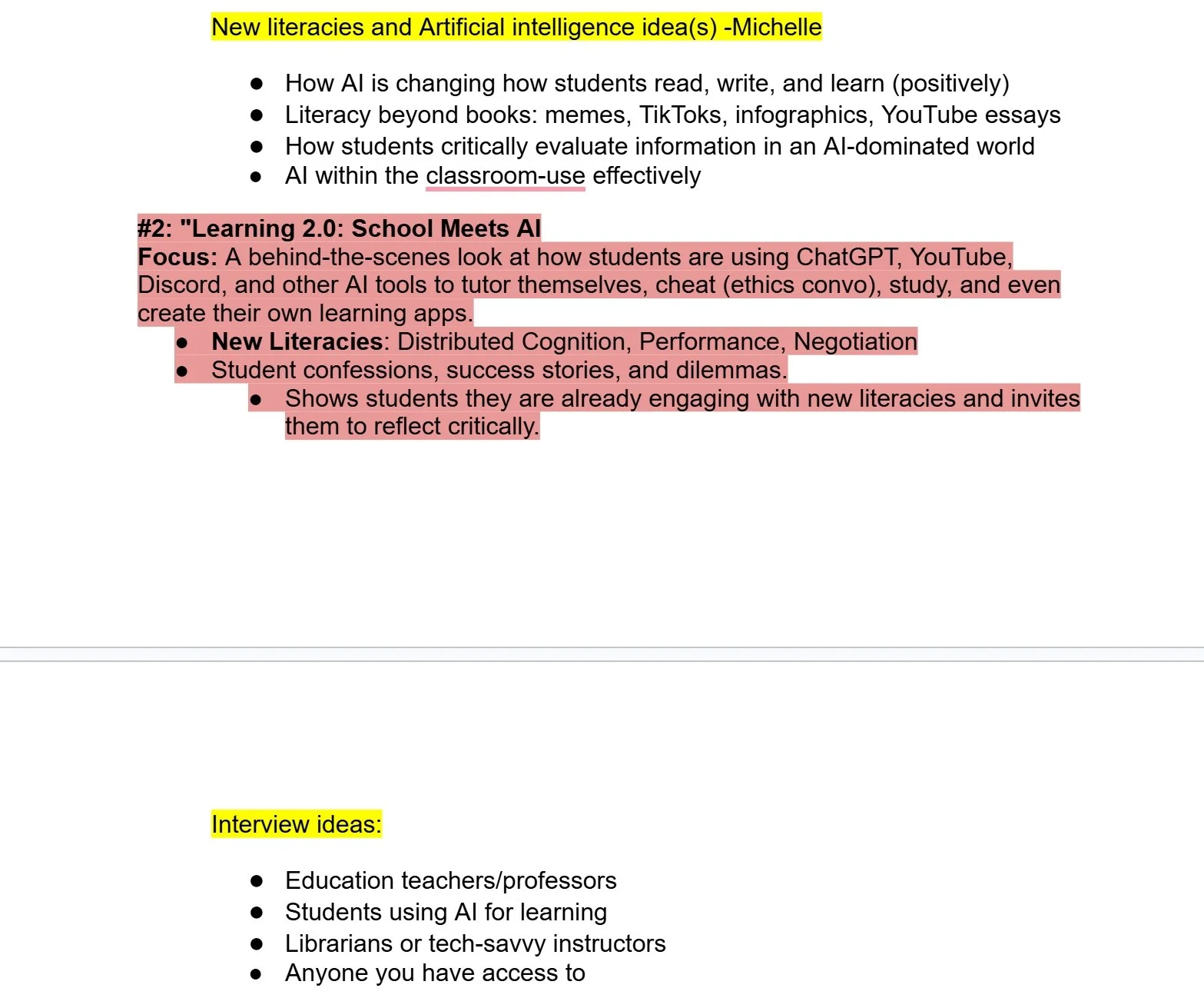 Ideas and topic brainstorming