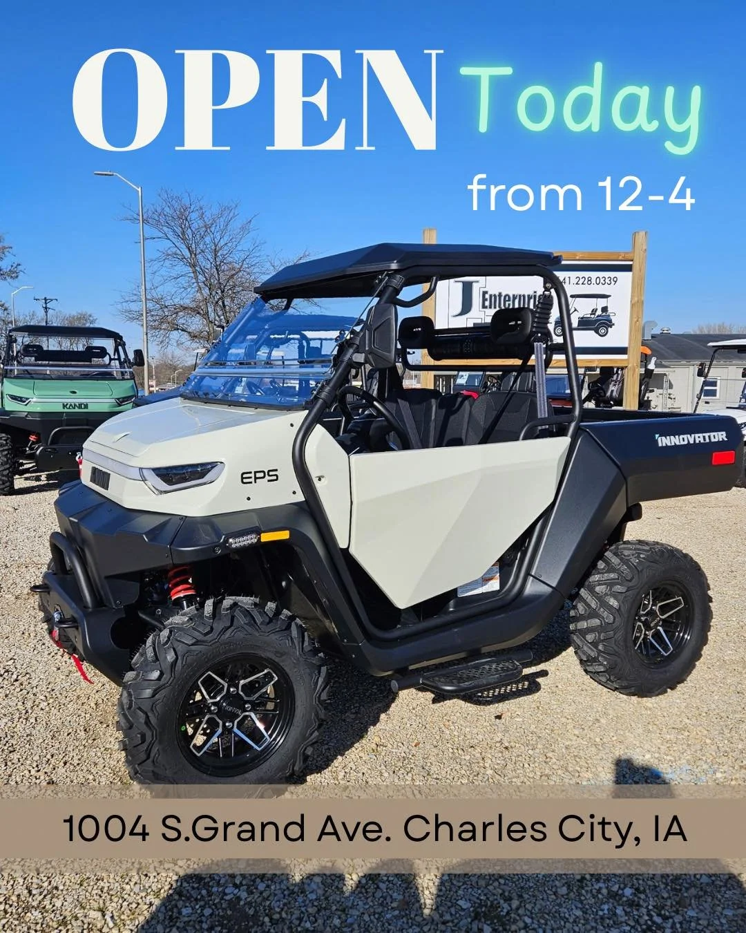 SURPRISE!! 

We are open today from 12-4 pm. So embrace the perfect fall weather and shop for some golf carts and UTV&rsquo;s! 🤯 

We just got in some 2025 Kandi UTV&rsquo;s. They have features you don&rsquo;t want to miss! 

Located at 1004 S. Gran