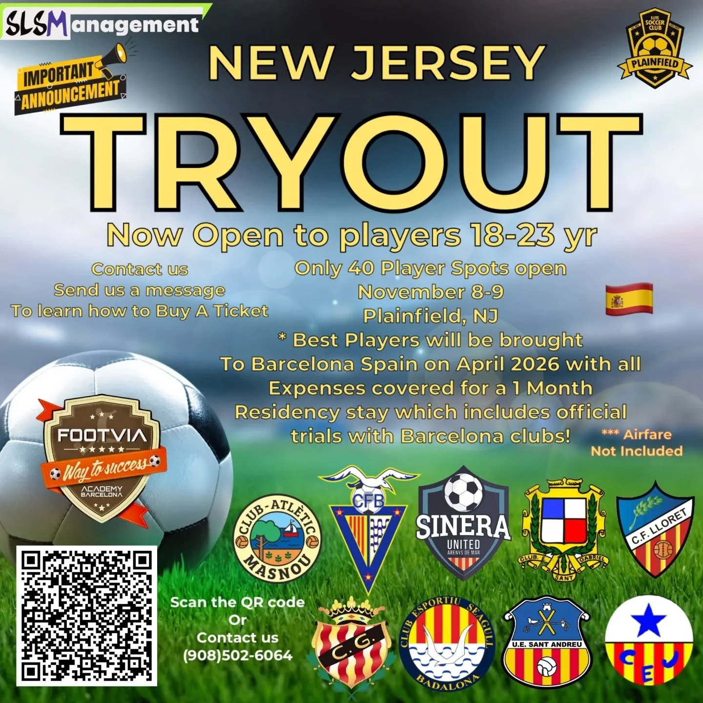 Short-term Spain Residency Tryout update! 
We will now be condensing the tryouts together into one big tryout open to 18-23 year olds! The minimum players for this opportunity is 15 while the maximum we will allow is 40! $399 for a chance at an all p