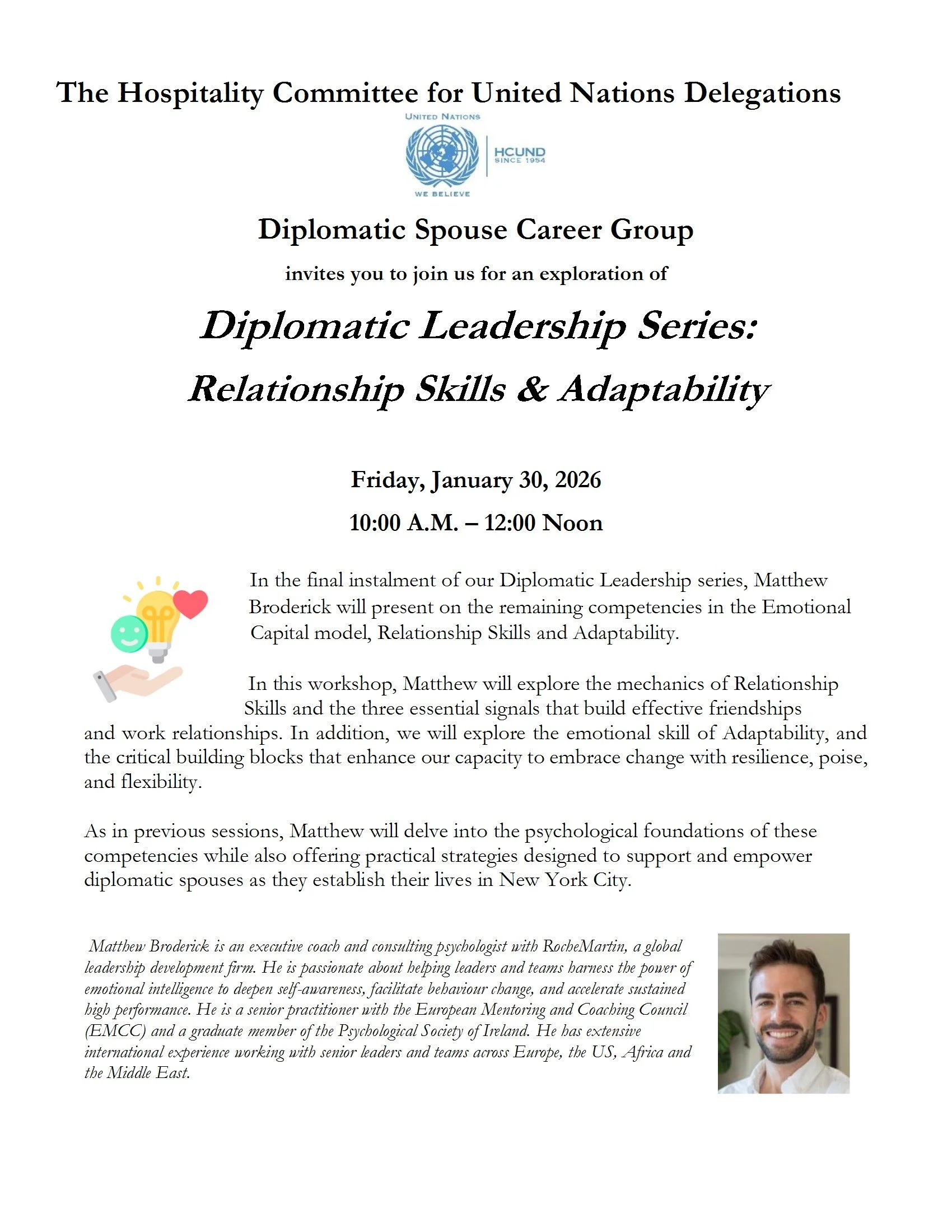 Diplomatic Spouse Career Group - Diplomatic Leadership Series: Relationship Skills &amp; Adaptability presented by Matthew Broderick