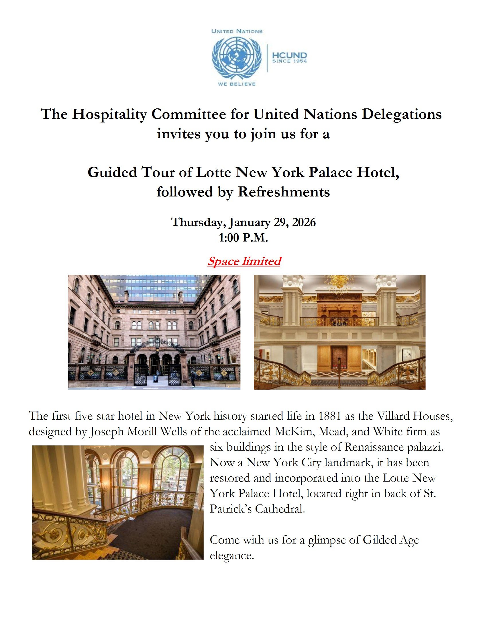 Guided Tour of the Lotte New York Palace Hotel with Refreshments 