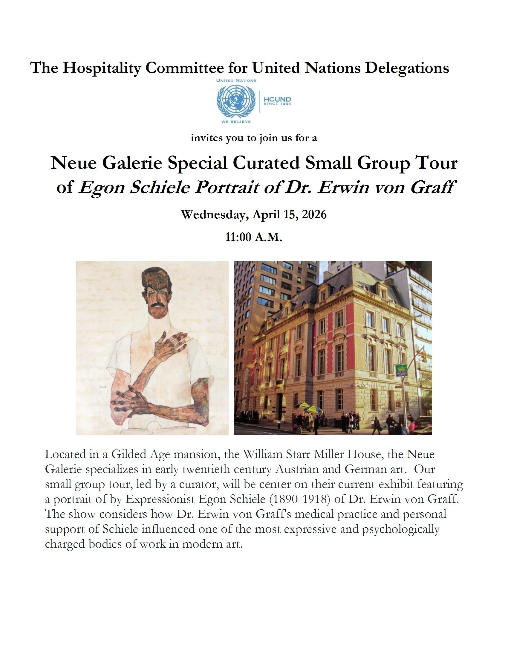 Neue Galerie - Special Curated Small Group Tour of Egon Schiele Portrait of Dr. Erwin von Graff - HCUND Coordinators: Dorothy Kellogg &amp; Maya Brajdic