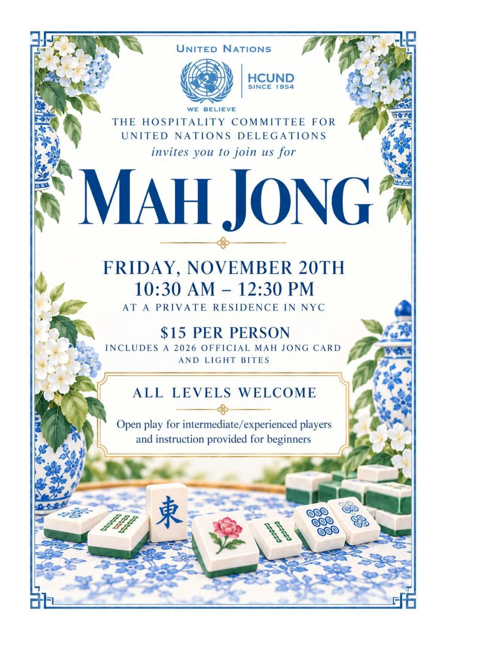 Join Us for Mah Jong in a Private Residence - HCUND Coordinators: Mary Beaudry and Katie Contino