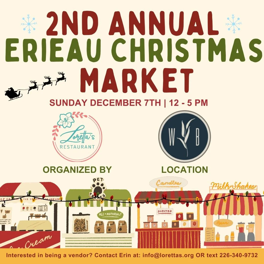 Event: Second Annual Erieau Christmas Market! 🎄❄️

📅 Date: December 7, 2025
📍 Location: Willow Barrel Retreat - 17655 Erieau Rd, Blenheim, ON N0P 1A0
⏰ Time: 12-5pm

Find lots of local vendors, great food, Santa Claus ... AND you can get tours of 