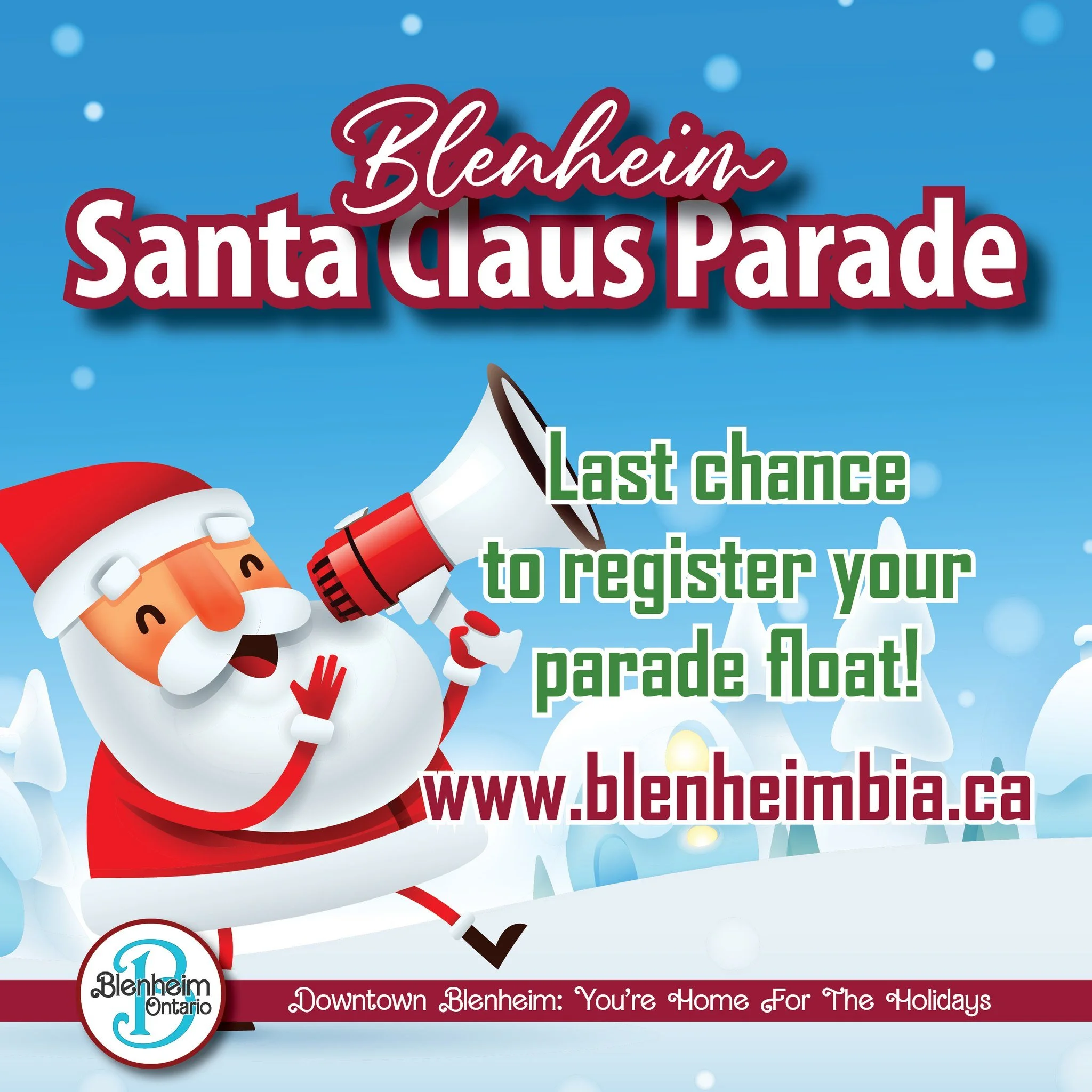 🎅Last Chance to Register Your Float! 🎅

Don&rsquo;t miss out. This is the final weekend to sign up your float for the 2025 Blenheim Santa Claus Parade! Whether you&rsquo;re decorating with elves, lights, or festive cheer, this is a great event to j
