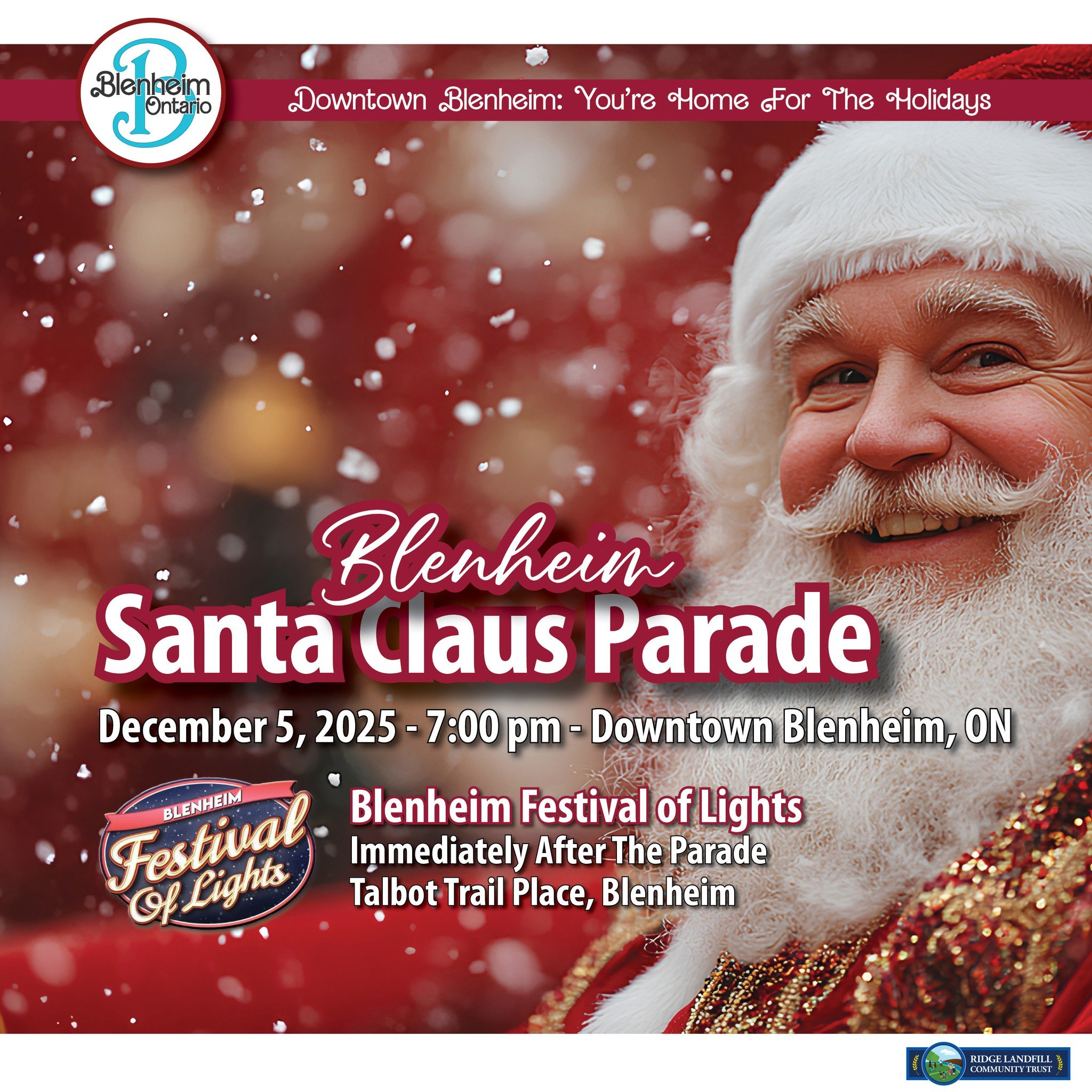 🎅EVENT: The Blenheim Santa Claus Parade and Festival of Lights is This Friday!

📅 Date: December 5, 2025
📍 Location: Downtown Blenheim, Ontario
⏰ Time: 7:00 pm
🔗 https://www.blenheimbia.ca/santa-clause-parade

The holiday season officially kicks 
