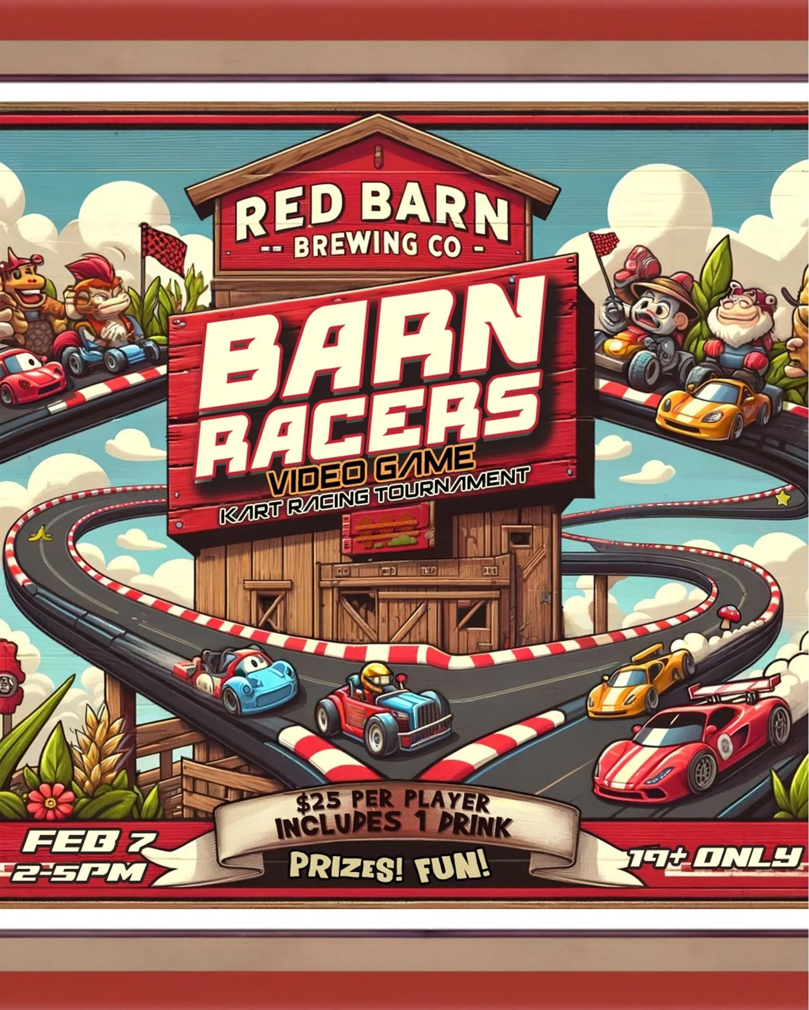 🎮 Barn Racers VIDEO GAME Kart Racing Tournament. Join us for an epic video game tournament of Mario Kart where you compete for the Barn Cup!

Up to 32 players can compete at the same time! Tournament style with 2 players/team. Gamemaster @brett_drew
