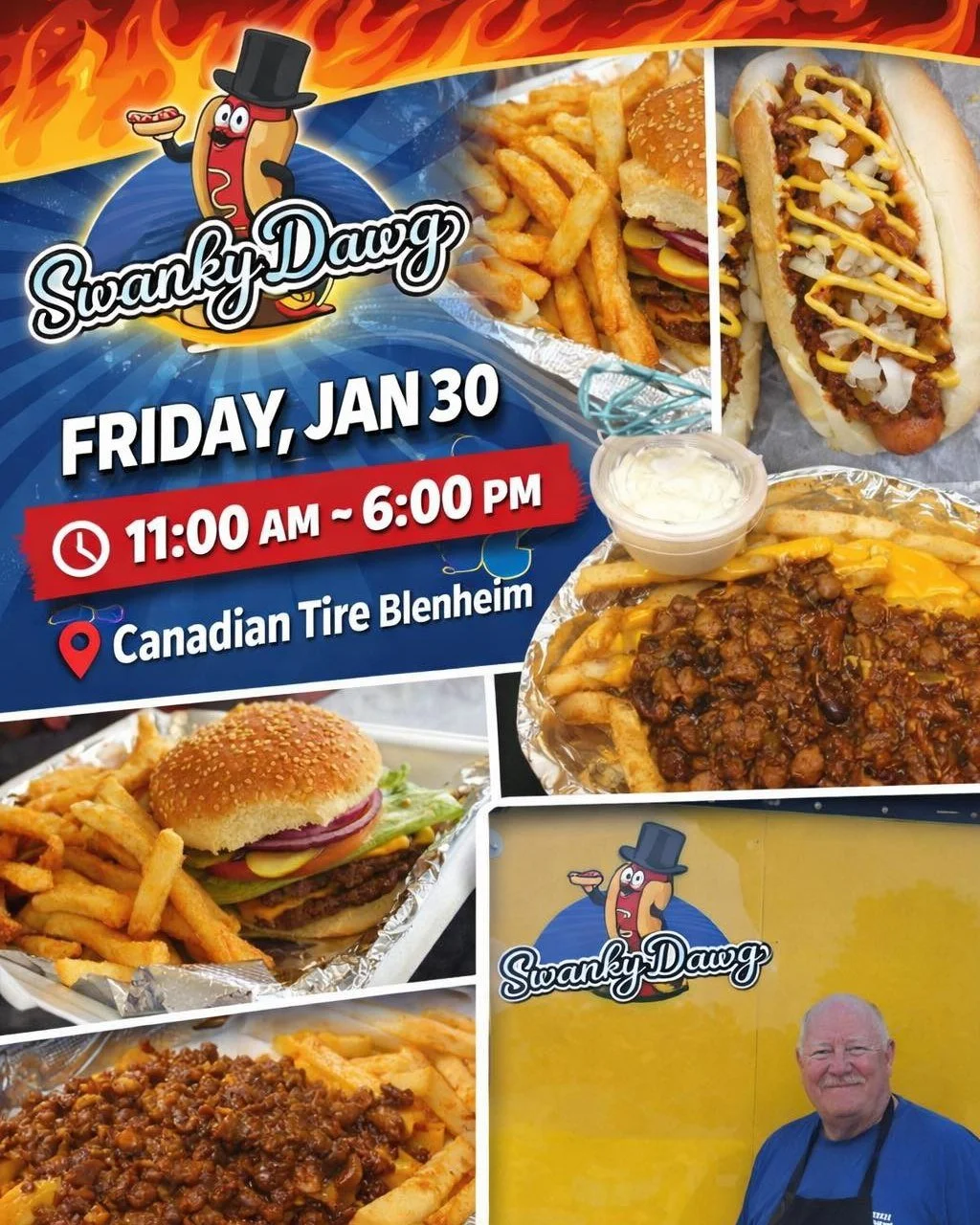 🚨 Blenheim, your lunch plans are DONE. 🚨
Swanky Dawg is serving up the goods

📅 Friday, Jan 30
⏰ 11:00 AM &ndash; 6:00 PM
📍 Canadian Tire Blenheim

Come grab a dawg, fries, and a smile 😍
Don&rsquo;t miss it!

@ctblenheim Canadian Tire