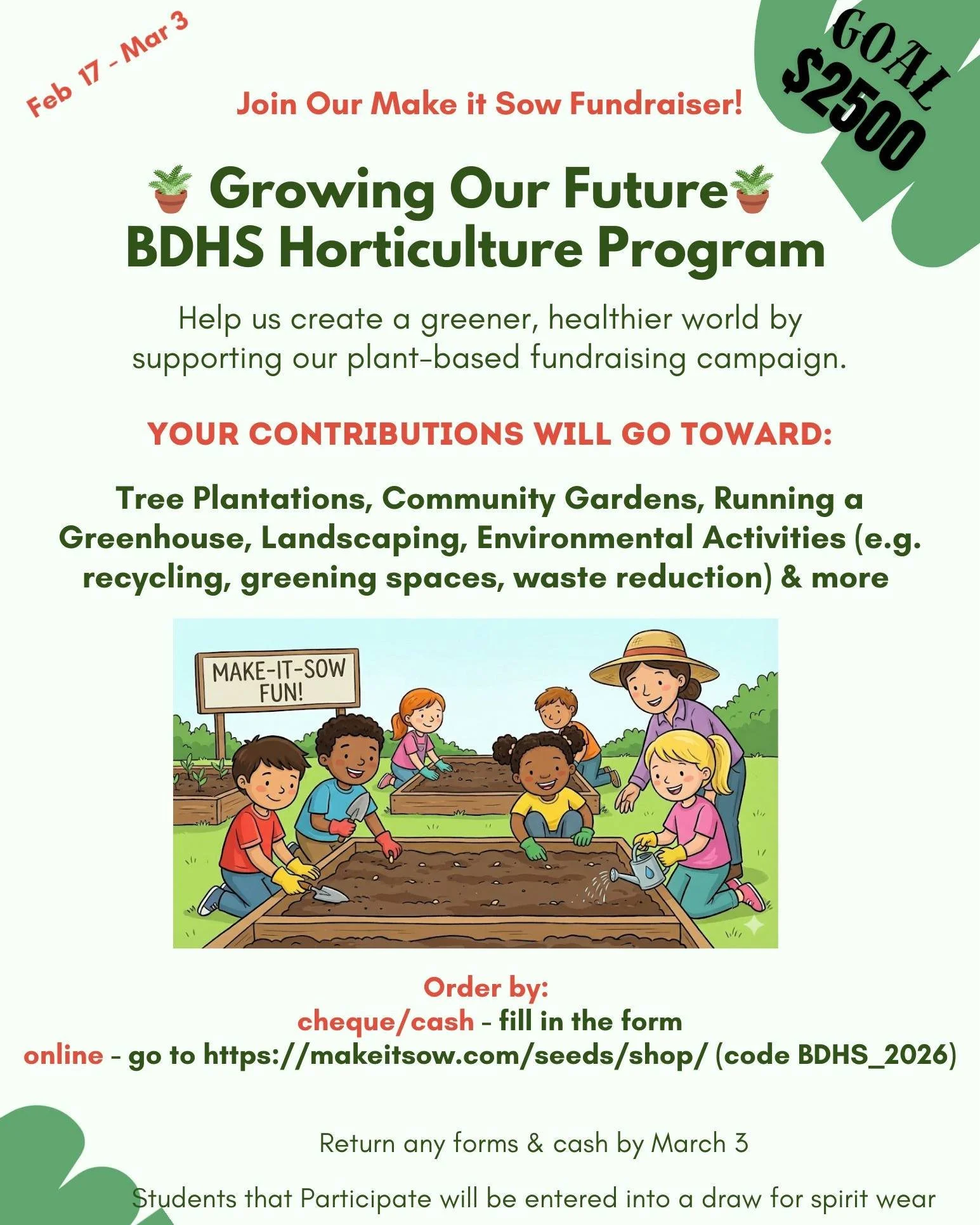 Blenheim District High School students are raising funds for their new Horticulture Program... and you can help!

Support this incredible initiative through their online fundraiser:
👉 https://makeitsow.com/seeds/shop/
🧑&zwj;💻 Group code: BDHS_2026