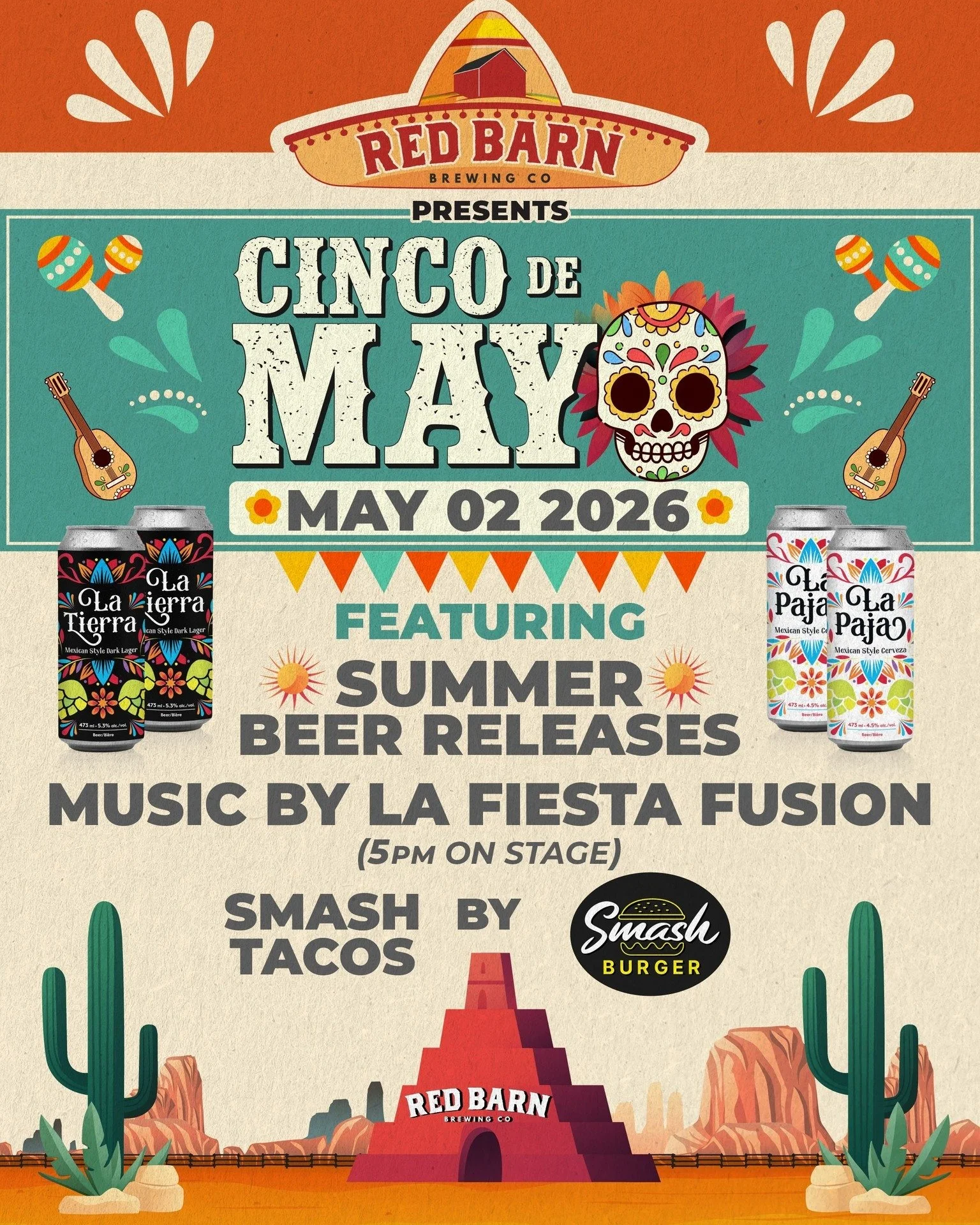🔥 Red Barn Annual Cinco De Mayo Party!

Join the fun and enjoy crisp beer, the live beats, and amazing tacos. It&rsquo;s going to be a day to remember.

​🌮 EVENT DETAILS
​WHEN: Saturday, May 02, 2026
​WHERE: Red Barn Brewing Co.
​LIVE MUSIC: La Fie