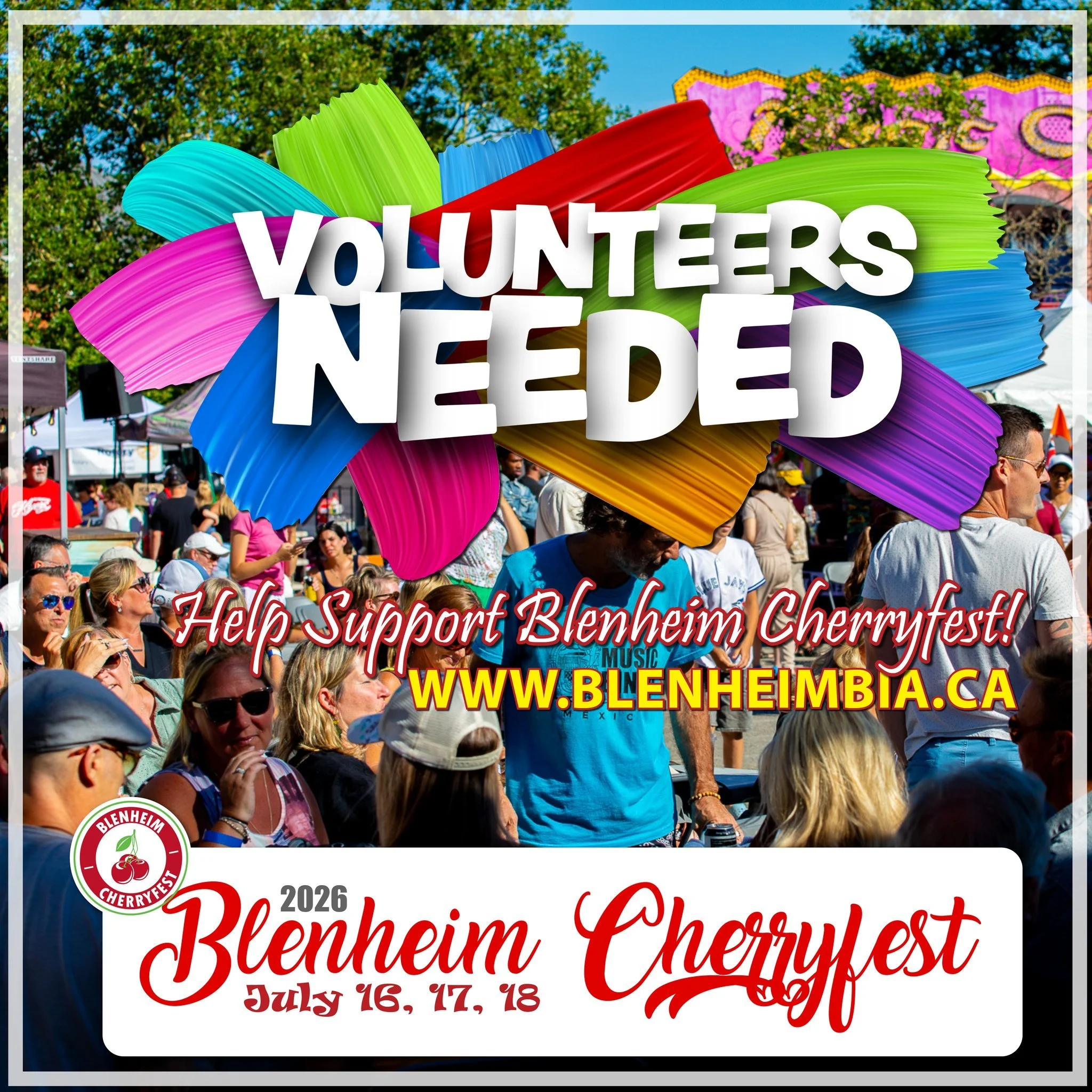 🍒 Volunteers Needed for Blenheim Cherryfest! 🍒

Did you know that Blenheim Cherryfest is organized by the local BIA and community volunteers. These folks help with many activities behind the scenes and even at Cherry Central! As the event approache