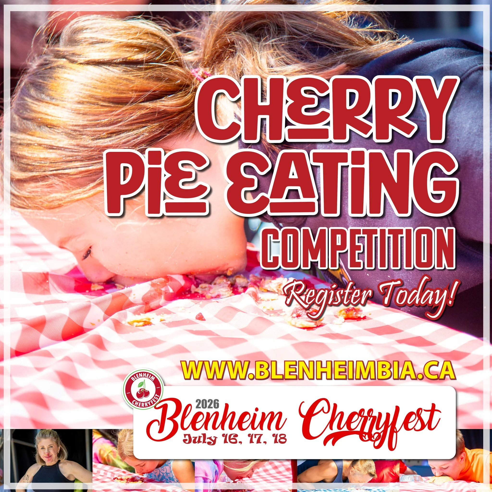 🍒 Think You Have What It Takes to Be the Cherry Pie Champion? 🍒

One of the sweetest traditions of the Blenheim Cherryfest is back: the Cherry Pie Eating Contest! Get ready to dive face-first into a delicious cherry pie and compete for prizes, brag