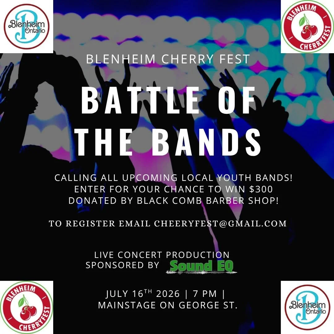 This year&rsquo;s Blenheim Cherryfest is going to rock even harder than usual! Get ready for the Battle of the Bands on Thursday night! 

Sounds EQ is sponsoring professional live concert production for youth bands to compete for a $300 prize, genero