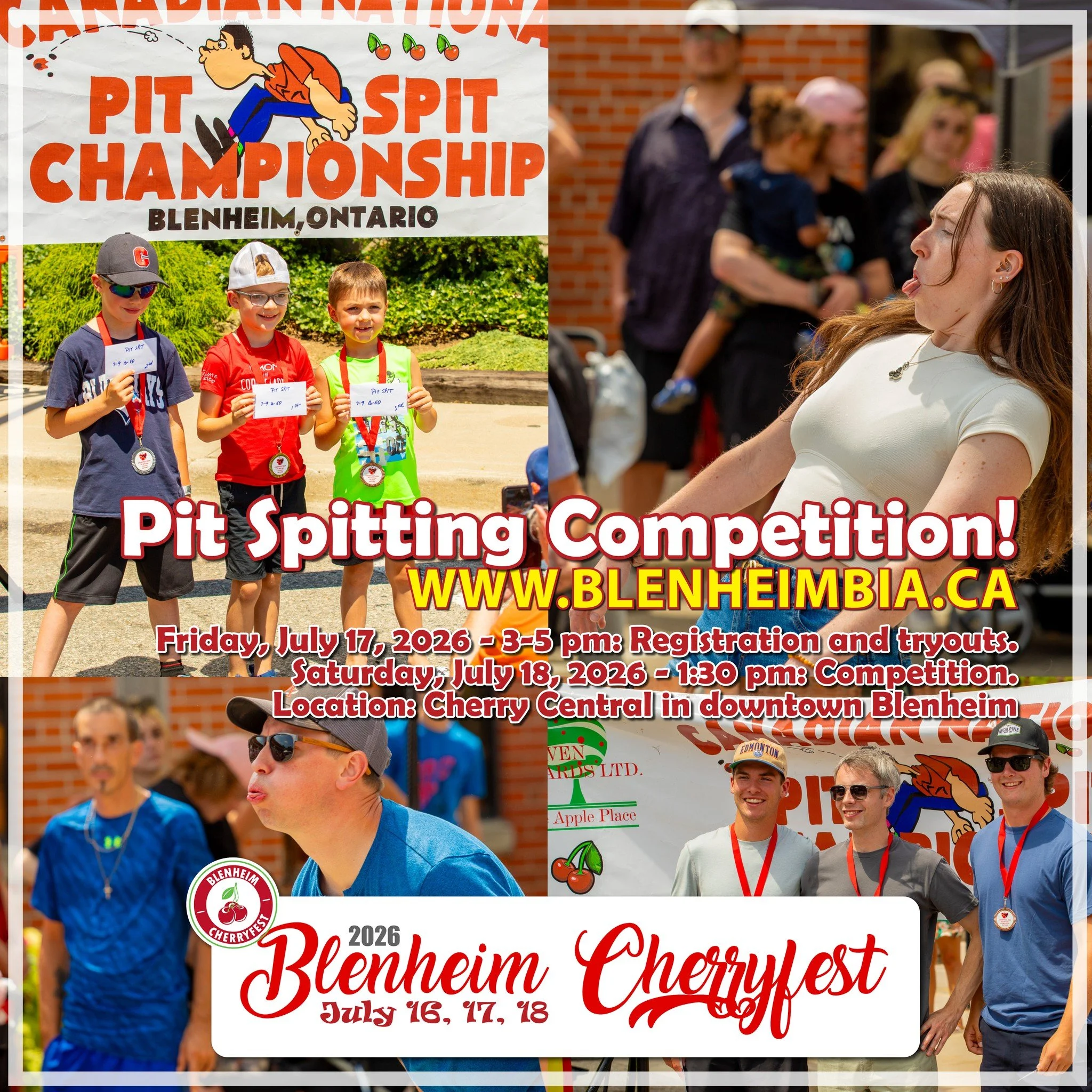 🍒 How Far Can You Spit a Cherry Pit? 🍒
It wouldn't be Blenheim Cherryfest without one of our most popular (and funniest!) traditions... the Cherry Pit Spitting Competition!

Whether you're a first-time pit spitter or a seasoned champion with years 