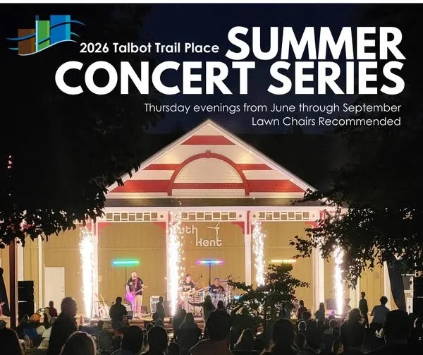 Enjoy live music under the summer sky at the Summer Concert Series at Talbot Trail Place in beautiful downtown Blenheim, Ontario.

Running Thursday evenings from June through September, these free concerts feature talented musicians and family-friend