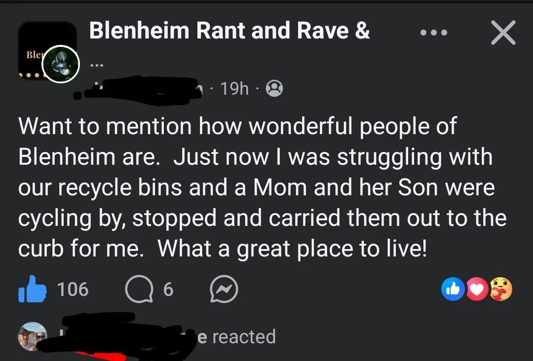 Blenheim is a wonderful community! Yes, ever community has its bumps, but it it through great stories like this one that we lift each other up. 

Thank you to everyone for making this a fantastic place to live. That includes Erieau, Cedar Springs, Ri