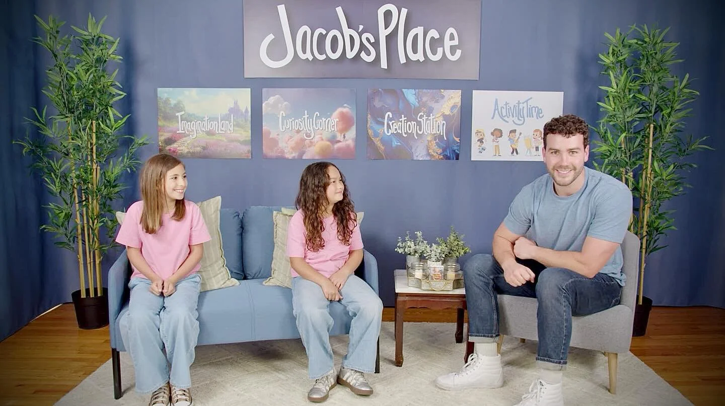 We are excited to share some screen shots from the actual footage we filmed of the first scene for Episode 1 of &ldquo;Jacob&rsquo;s Place&rdquo; kids TV show! These photos feature actors JD, Mila and Marley, as they introduce the different segments 