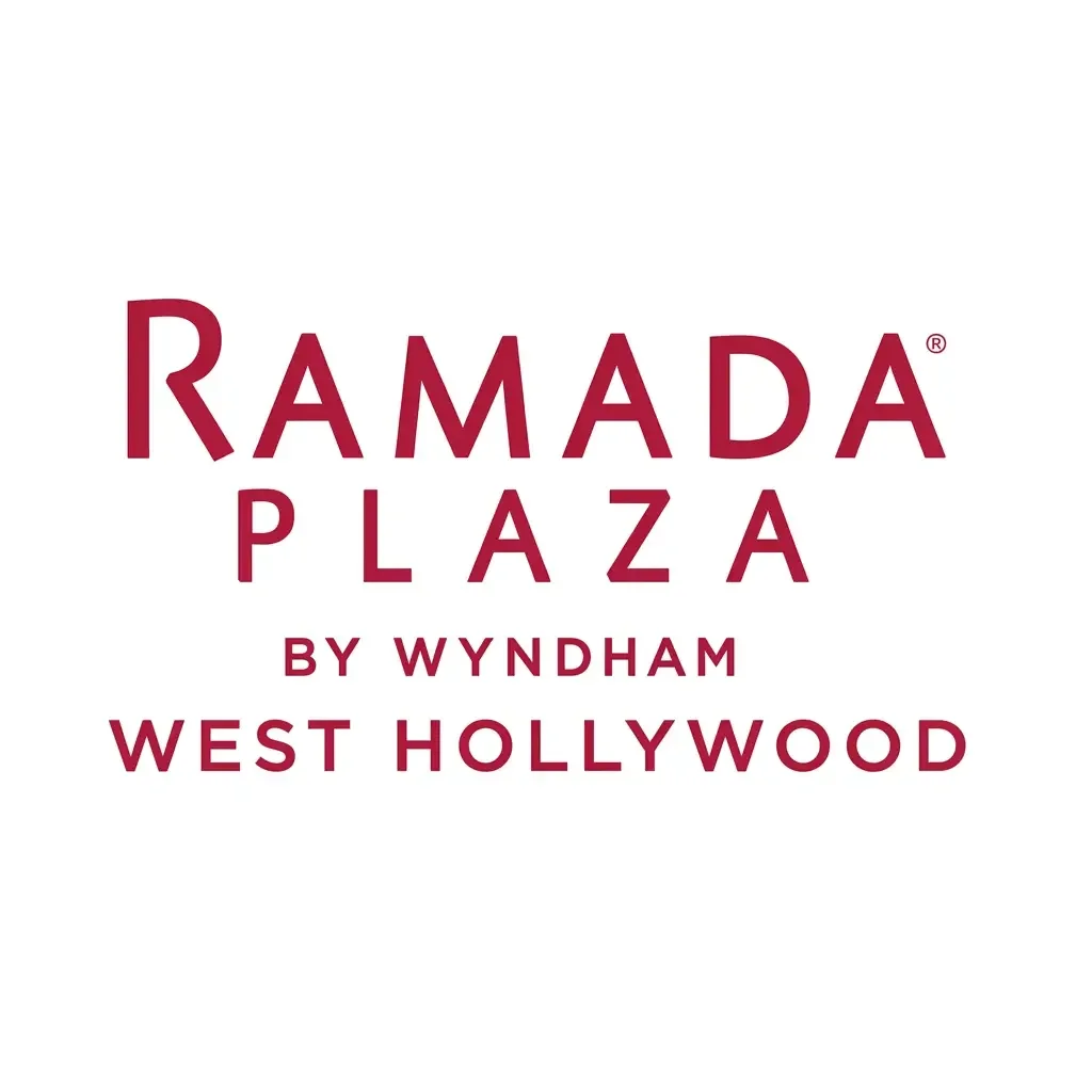 Logo for Ramada Plaza by Wyndham West Hollywood with text in maroon on a white background.