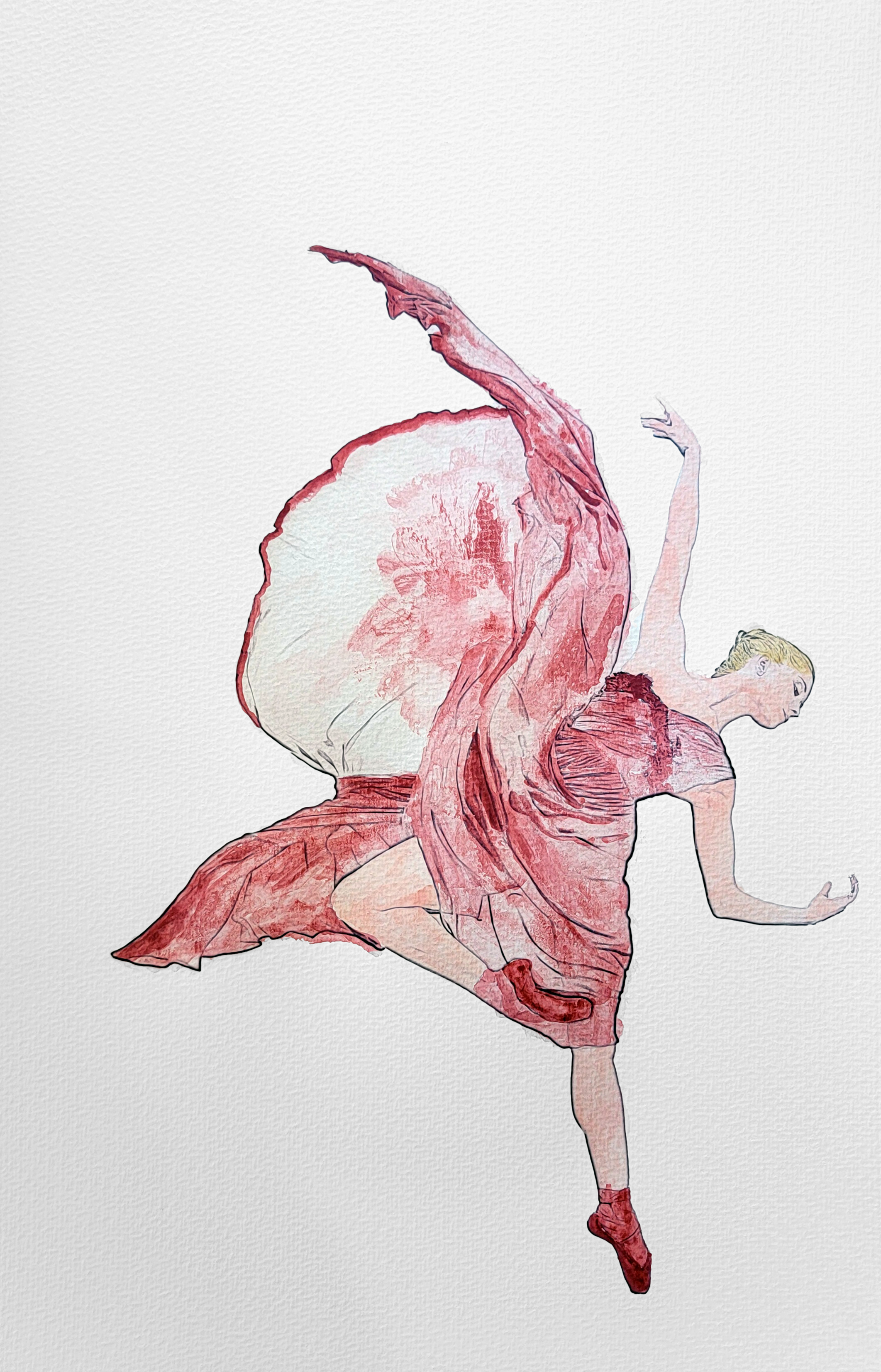 Dancer in Red - A sweeping figure in motion, rendered with bold contrast and elegant restraint.