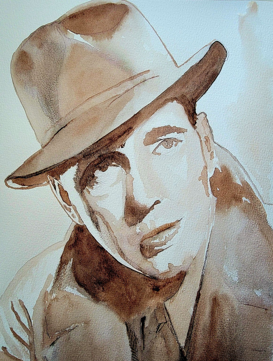 Humphrey Bogart – A sepia-toned portrayal of the film icon that captures his iconic brooding charm with noir-inspired tonal depth.