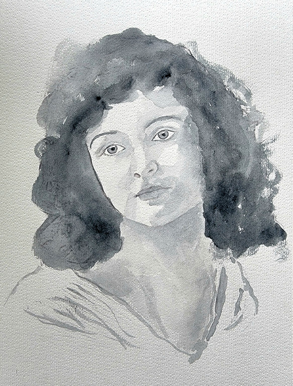 A Study in Soft Light - Rendered entirely in Payne’s Grey, this portrait of a young Edwardian girl captures a moment of introspective calm, where diffused light and soft contours evoke both presence and memory.