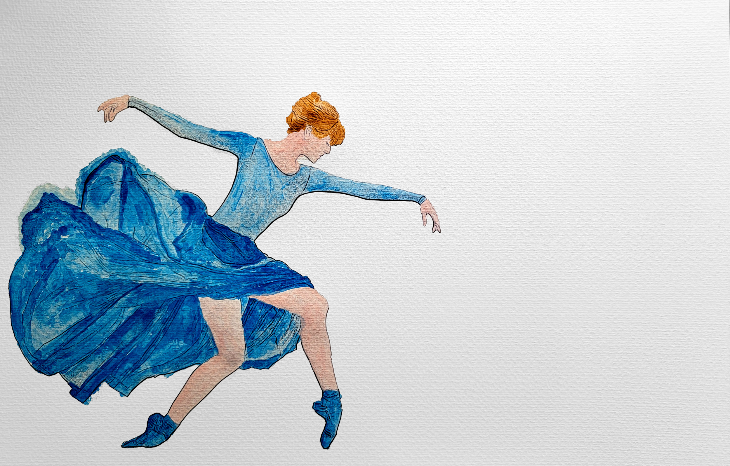 Dancer in Blue - Fluid lines and soft shadows express serenity and the graceful pause between steps.