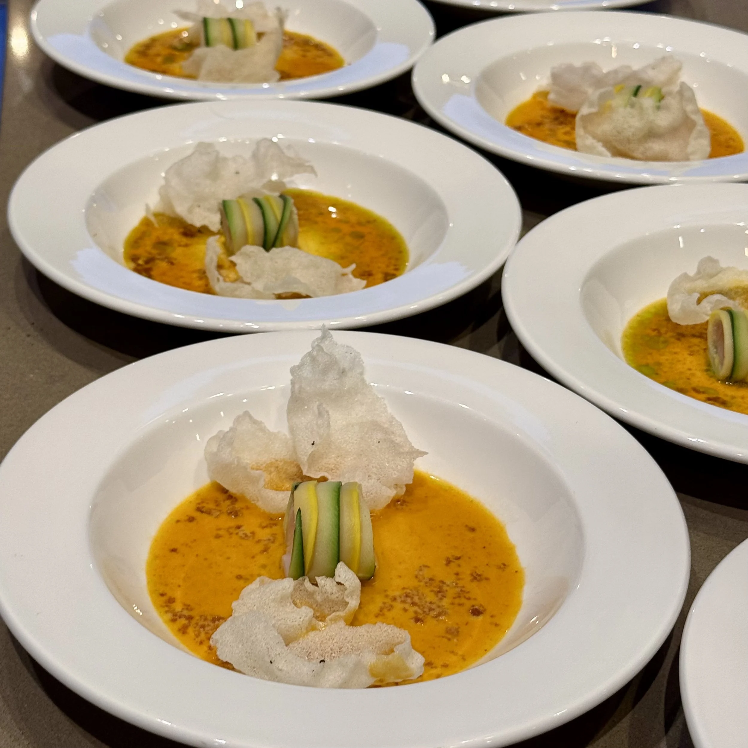 SABLEFISH, SUMMER SQUASH, RED CURRY, CHIVE OIL, PUFFED RICE