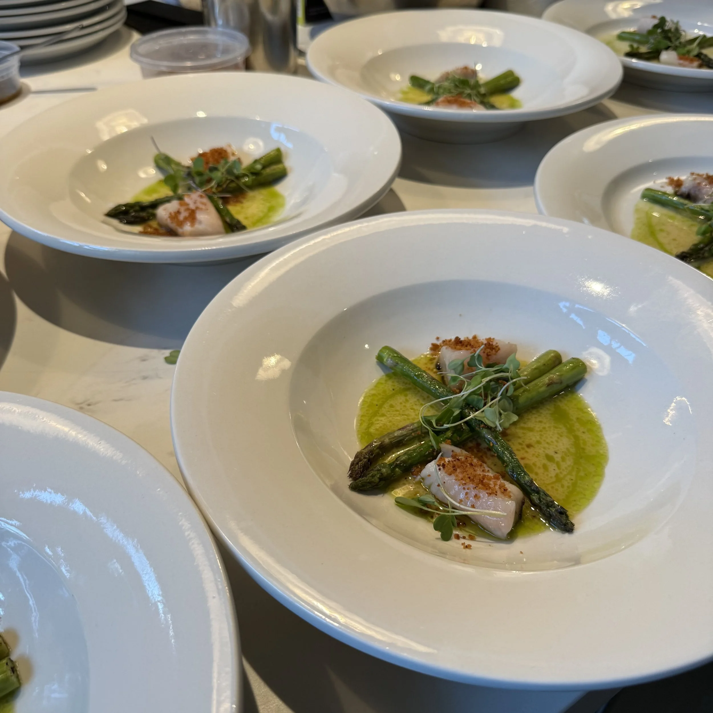 SEARED SABLEFISH, MISO BEURRE BLANC, POACHED ASPARAGUS, HERB OIL, BROWN BUTTER CRUMB