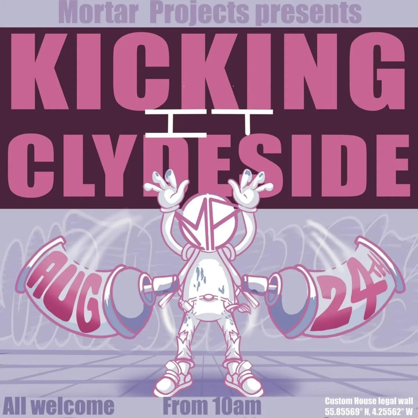 Mortar Projects and friends are heading Clydeside August 24 from 10am! 

Come and join us for a fun, relaxed jam. 
Open to everyone and anyone - it's a legal public wall! 

Why join us then? 
- If you've ever wanted to paint there but not felt confid