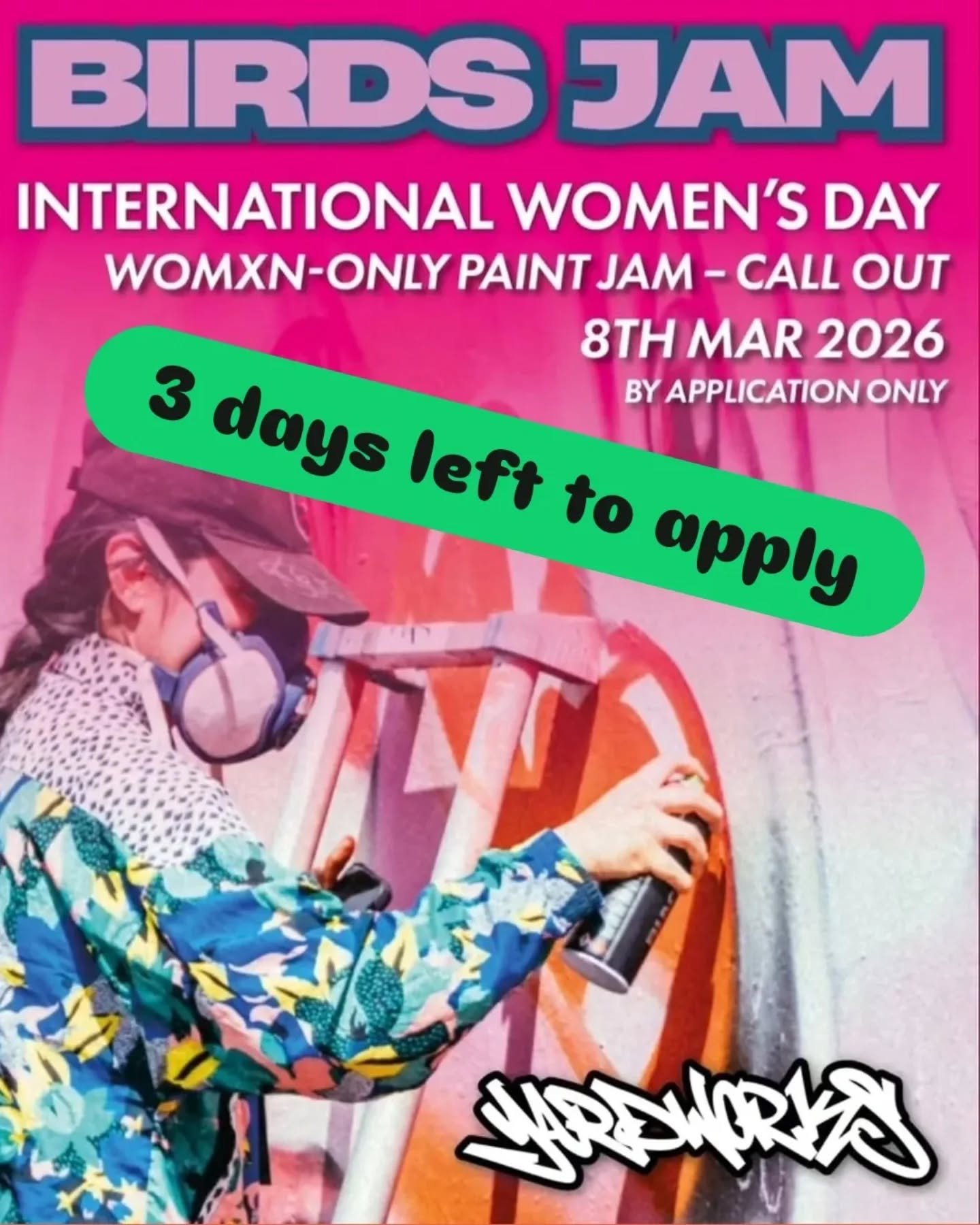 **reminder, 3 days left to apply!**

BIRDS JAM:&nbsp;

"EMPOWERING WOMEN" PORTRAIT JAM

Artists open call

This International Women's Day, Mortar Projects presents a very special BIRDS JAM hosted by Yardworks!&nbsp;

📍 Location: Yardworks,