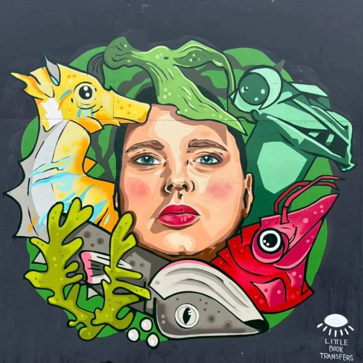 The unstoppable @littlebooktransfers with her portrait of Isabella Rossellini in Green Porno. 

Painted at our International Women's Day @birdsjam at @yardworksglasgow

💚🦞💚🪲💚