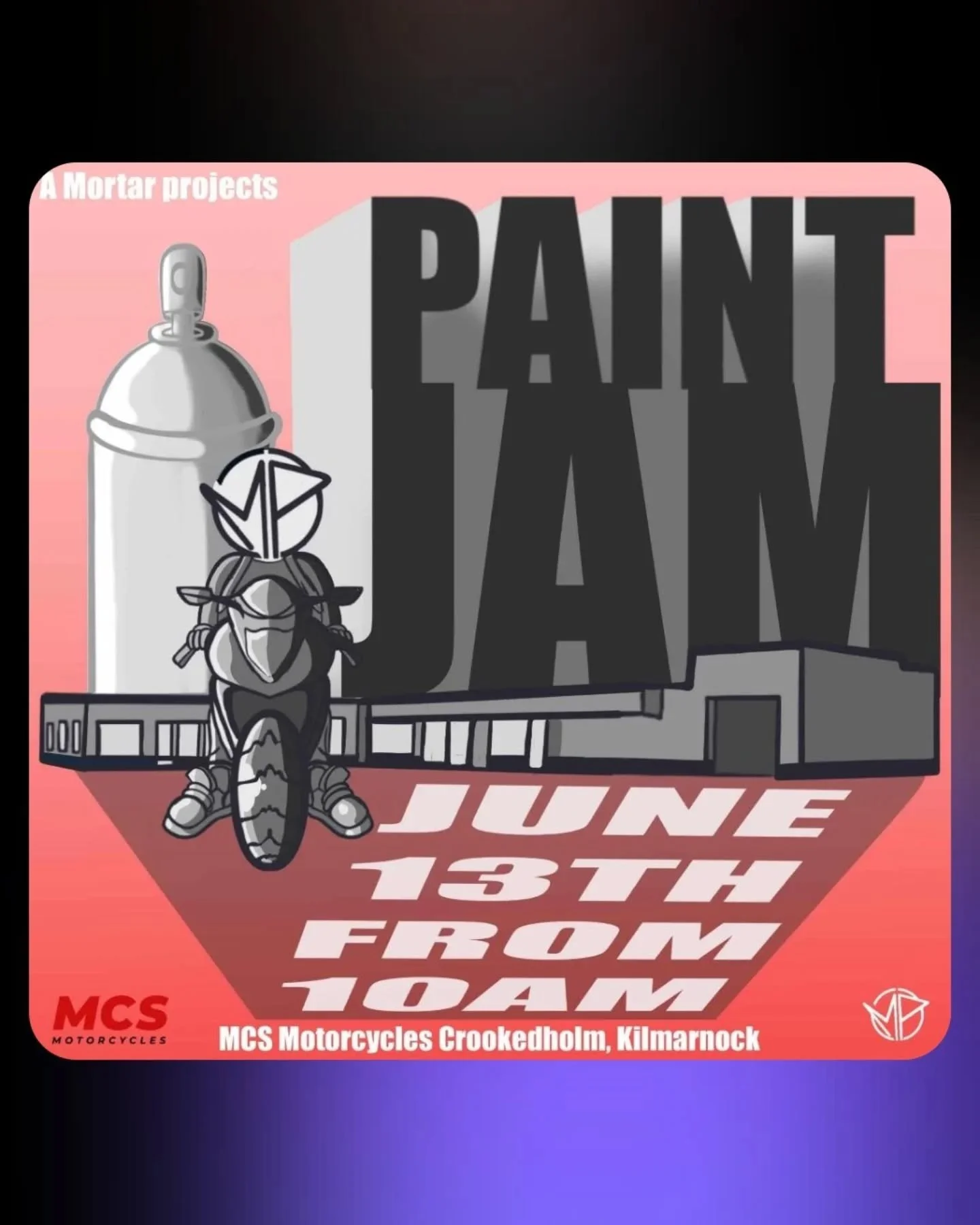Paint Jam!!
MCS Motorcycles 
Crookedholm, Kilmarnock 
June 13 

We have a few limited spots left for a family friendly jam. Please DM @mortarprojects for more information if you'd like to paint with us!!

🏍️🏍️🏍️