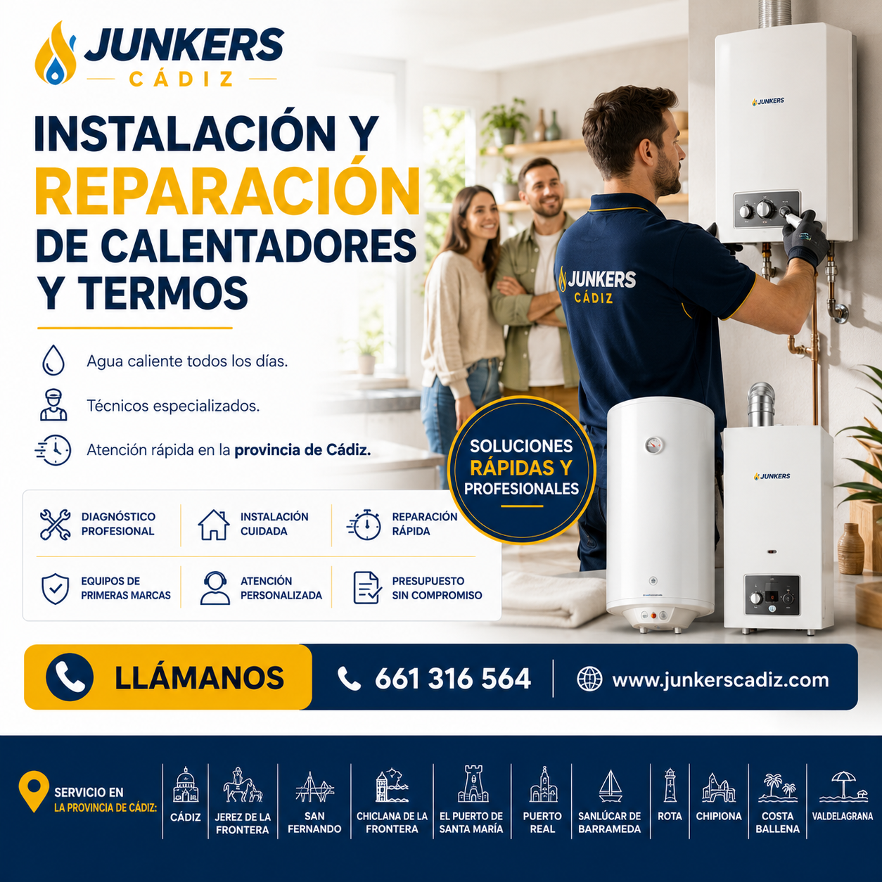 Instalación y reparación de calentadores y termos en la provincia de Cádiz: confianza, confort y agua caliente todo el año