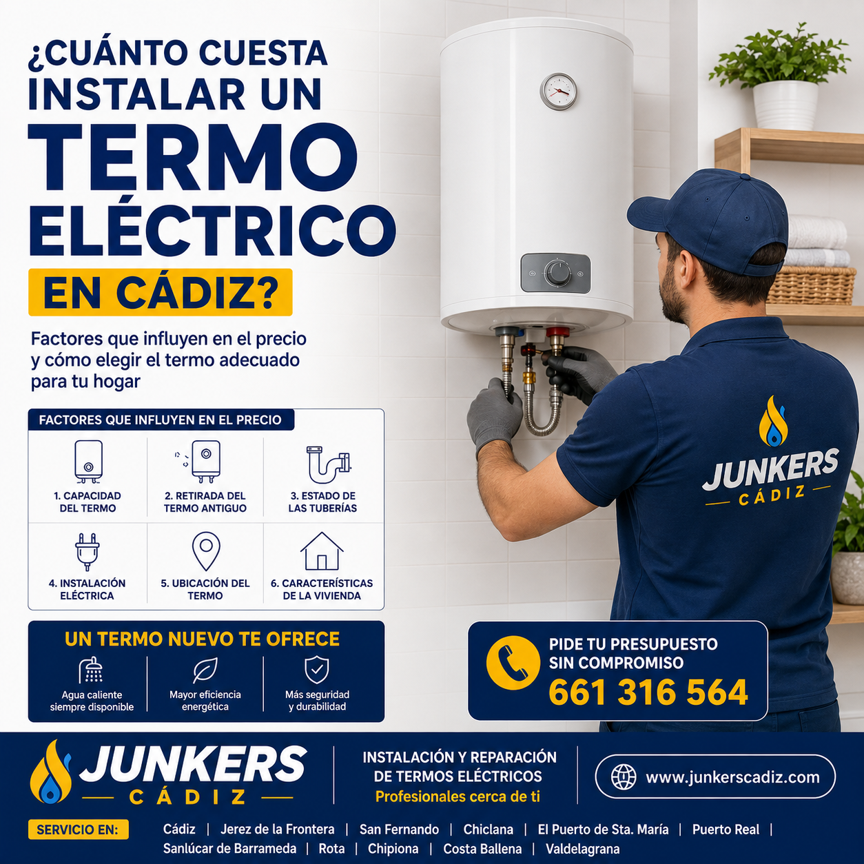 ¿Cuánto cuesta instalar un termo eléctrico en Cádiz? Factores que influyen en el precio

