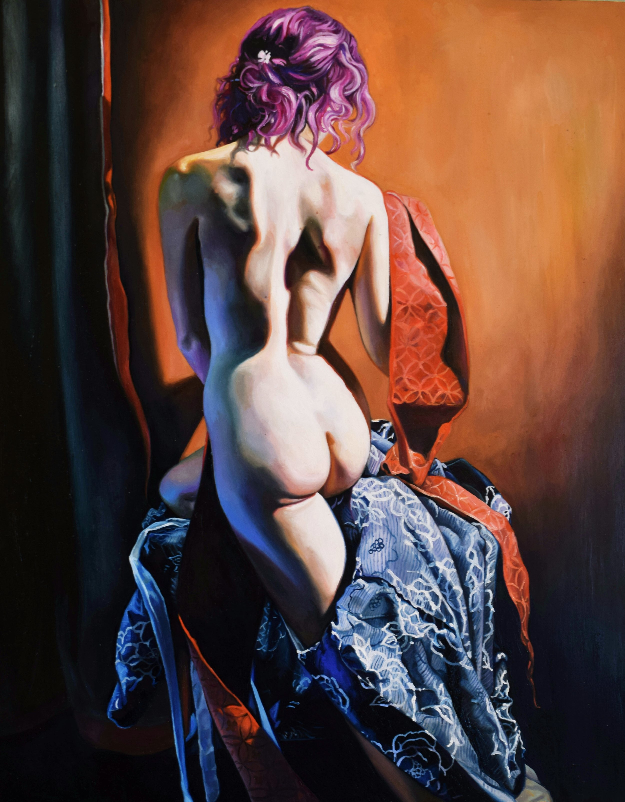 Woman in Red and Blue, oil on wood panel, 24 x 18 in. 2018