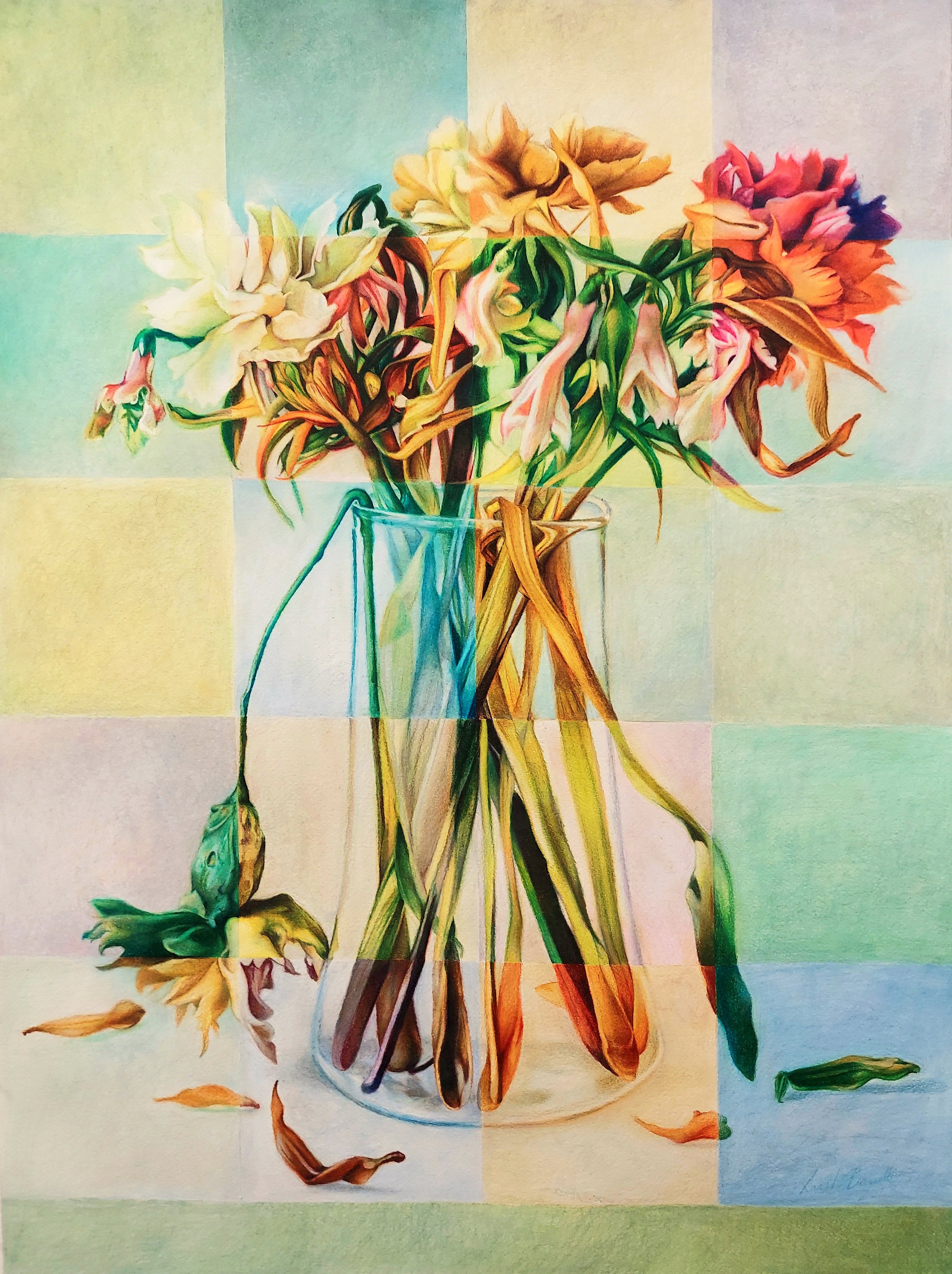 In a Glass House, colored pencil on watercolor paper, 40 x 30 in. 2024