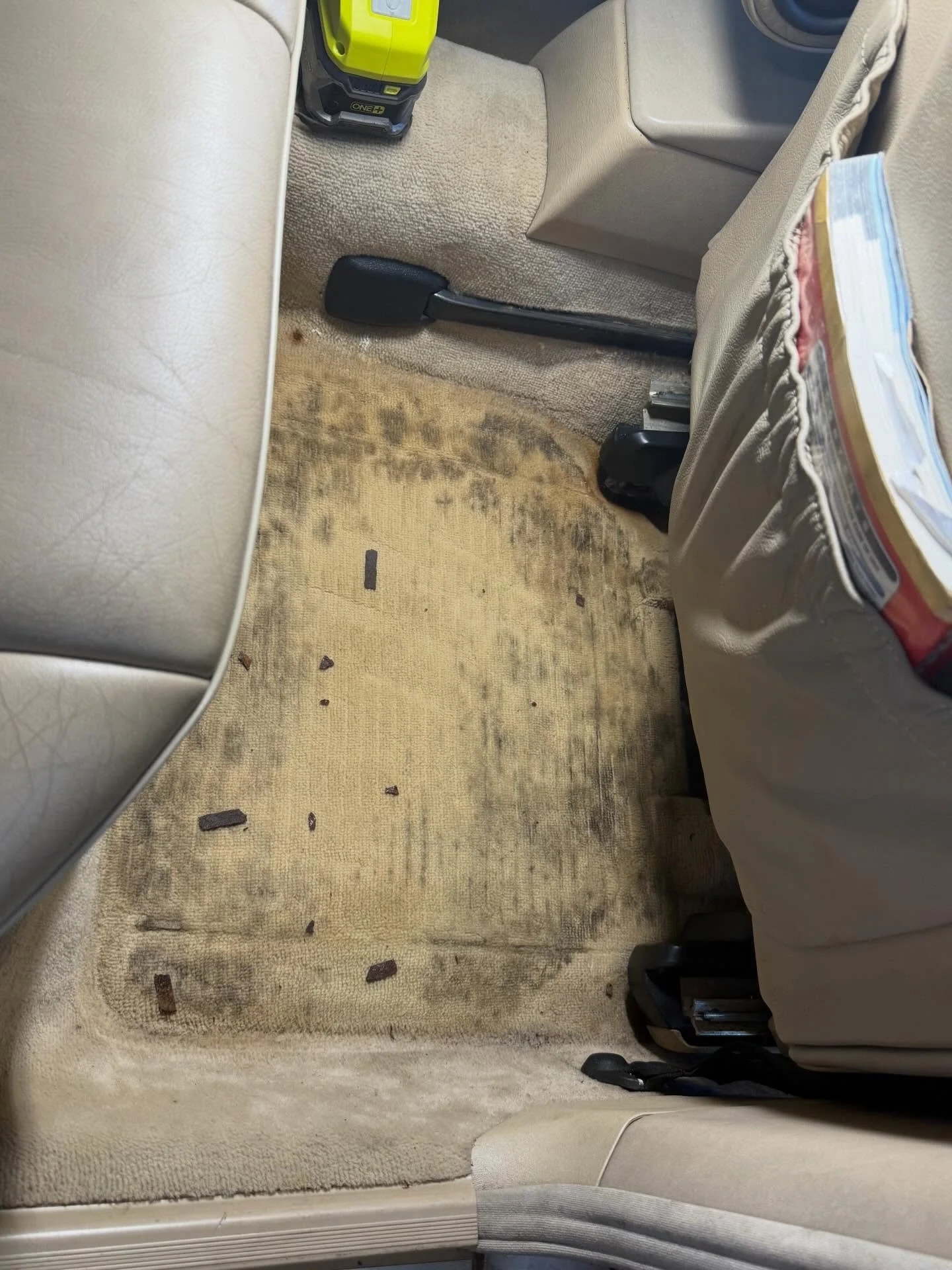 Interior detailing and carpet shampoo on 95&rsquo; Mercedes. Black stains on carpet from years of traffic cleaned back to former glory.