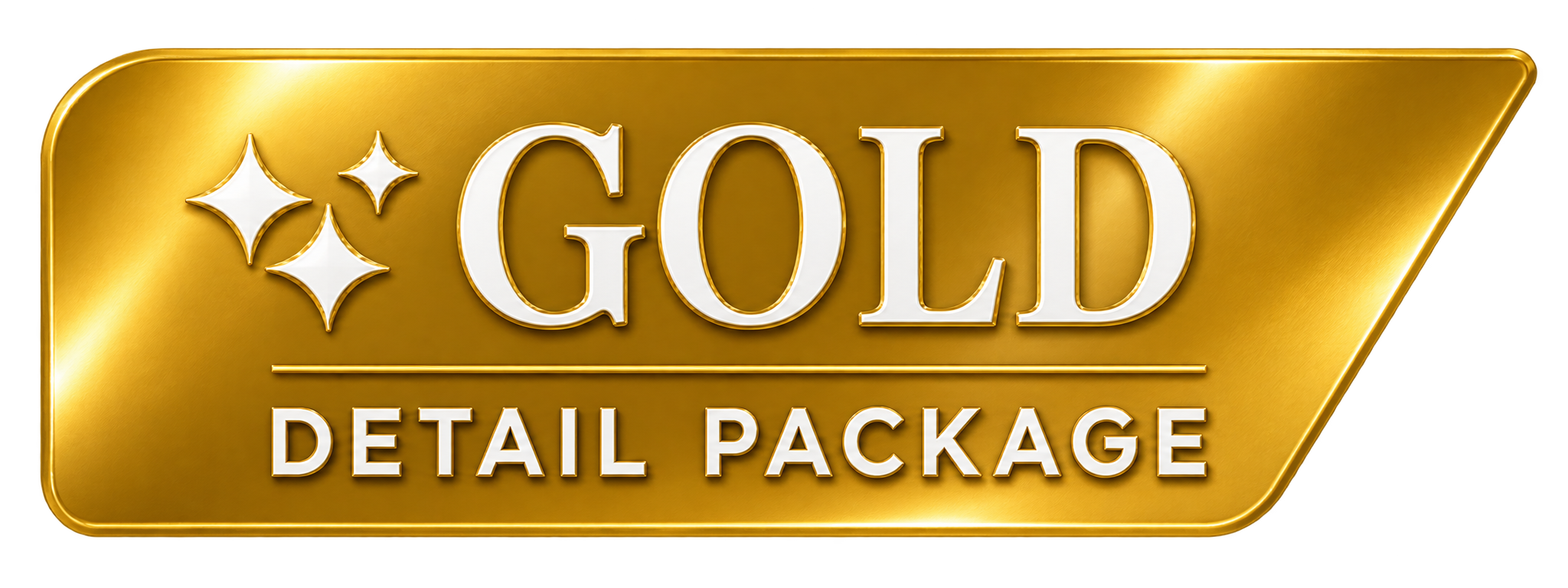 Gold badge with the words 'GOLD DETAIL PACKAGE' and three white sparkle icons.