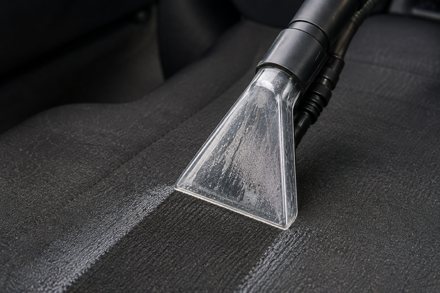 A vacuum cleaner cleaning the car seat fabric.
