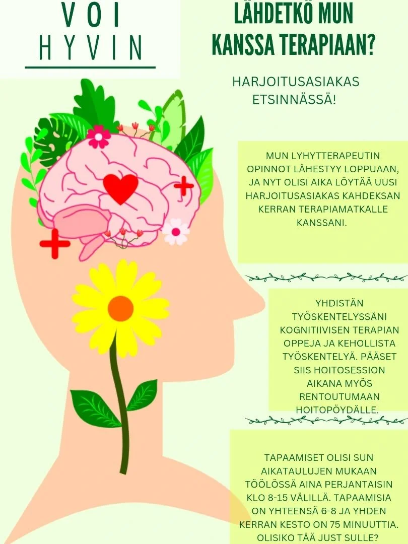 Olen opiskellut lyhytterapeutiksi nyt kahden vuoden ajan, ja viel&auml; olisi viimeiset puoli vuotta opintoja edess&auml;. Olen heti opintojen alusta tiennyt, ett&auml; haluan terapiaty&ouml;ss&auml; pysty&auml; yhdist&auml;m&auml;&auml;n keskustelut