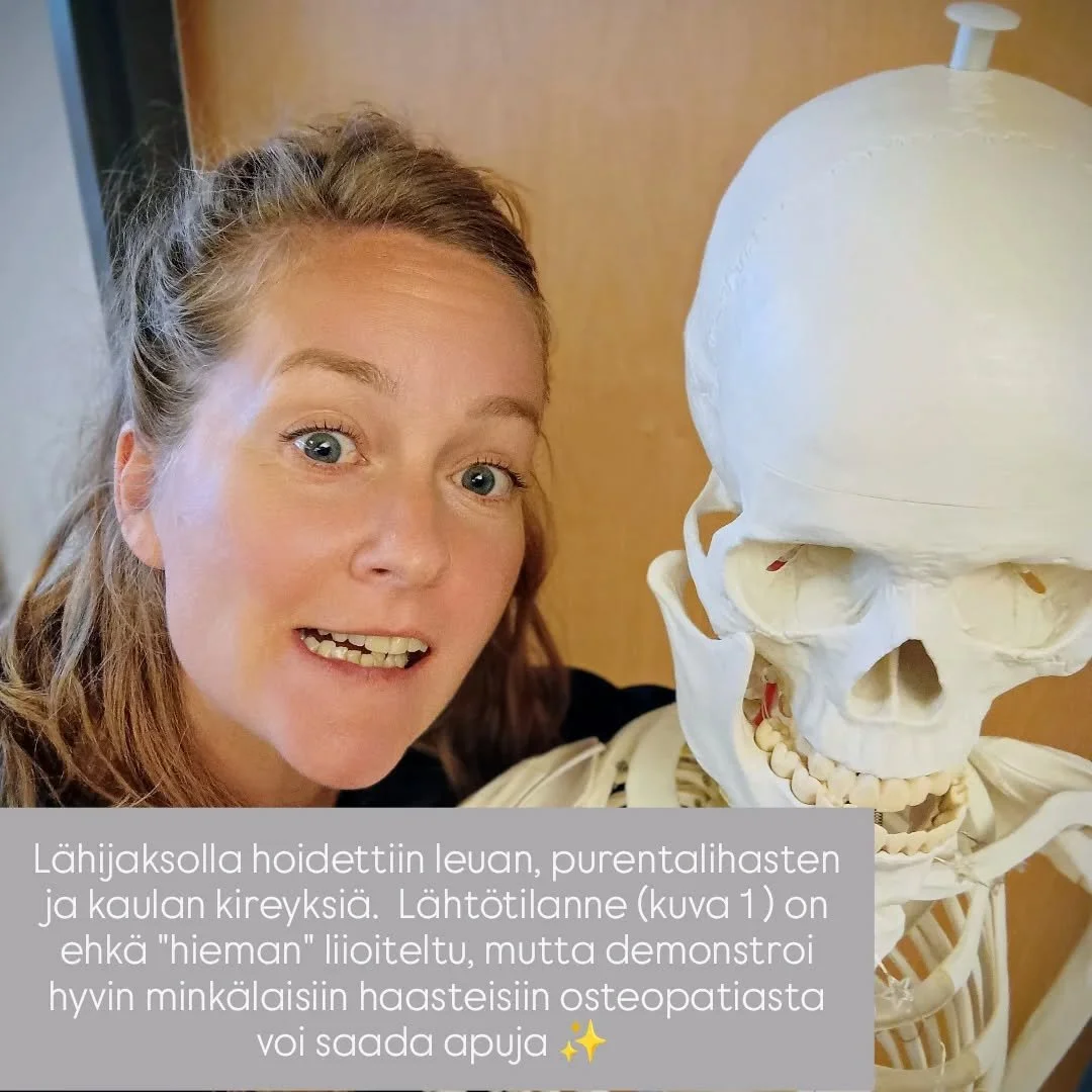 Viime l&auml;hijaksolla p&auml;&auml;stiin hoitamaan kasvojen aluetta, purentalihaksia ja leuan kireyksi&auml; upean @osteovoice_vaalio ohjauksessa! Kasvojen alueella on valtava m&auml;&auml;r&auml; erilaisia pieni&auml; lihaksia, ja n&auml;iden hoit