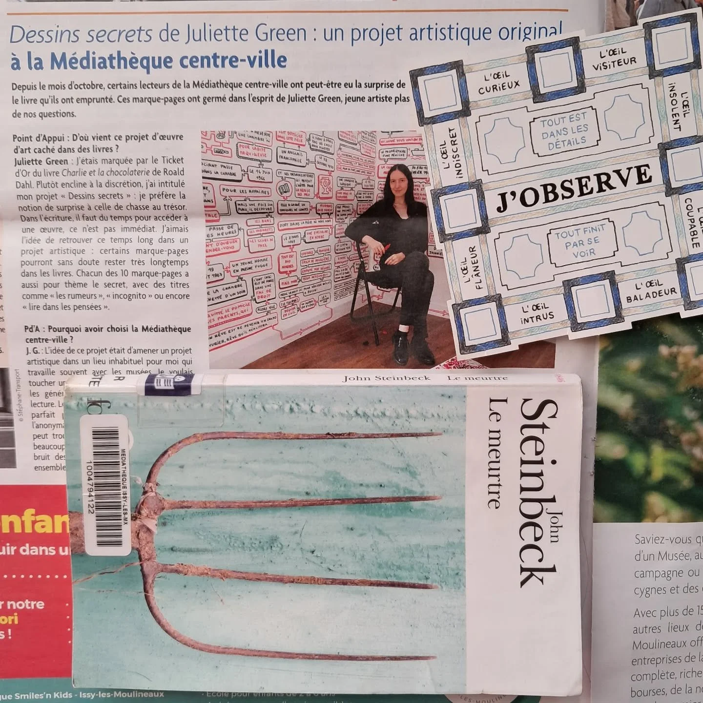 F&eacute;licitations ! Vous venez de trouver un dessin. Il a &eacute;t&eacute; cach&eacute; entre les pages de ce livre par l'artiste Juliette Green... Cool ! Une chouette r&eacute;compense pour le rat de biblioth&egrave;que que je suis 😄 #steinbeck